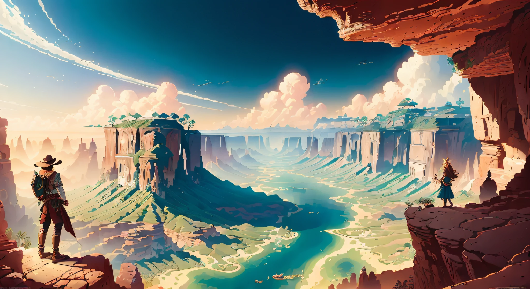 (masterpiece, best quality, insanely detailed, intricate, hyperdetailed, beautiful digital art:1.4), let's dream together elope canyon in the middle of an island, by james gurney, trending on artstation, digital art ( by brad rigney ) ( by greg rutkowski ) ( by artur treffner ) ( by george morikawa ) ( by kentaro miura ) ( by eiichiro oda ) ( by kentaro miura ), wallpaper, 8k