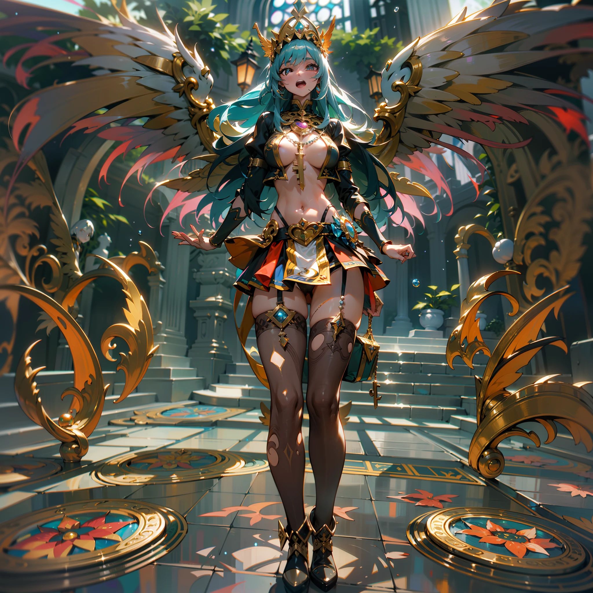 Masterpiece ultra close profile Goddess Durga Sun urban Forest graduate deep path equirectangular_360 contre-jours Beholder "medieval" outfits priestess suit crux Caduceus backlight luminescence saturate Sunlight ecstatic volumetric ultra pro-photorealist optimal detail ultra best_quality max accurate reflex ultra highres 3dcg color-coded improved Octanes-rendues UHD XT3 16K 32K:2 64K DSLR HDR UnrealEngine5 enhanced ombre analogique ultra_sharpness symmetrical angel surmounted wings surrounded intertwined feather Queen Native éblouissantes Valkyrie-wings key "Heavy Metal" Will-o'-the-wisp pixie sprite kindergarden conceptual safe female glamour walking slow motion Chevaleresque "Nicki Minaj" Cosplay "Rihanna" aristocratic "beyonce" athletic fullbody tanmed skin perfect face hairstyle obvious agate divine cheekbones effects reddened embarrassed lazuli eyes beautiful eyes Brown Pupils Black Iris Turquoise Sapphires Open Mouth water drop of water tongue droplet Teeth Smiles pilot Jacket Floating fringe Pearls Eccentric Cape Levitating Shoulders-Off chemise blanches dentelles clavicules papillotes breasts satin orange sideboob felt corsait yellow spinels thick leather skirt assortie amples nombril size revealing heart belt chastity cadena pubic scarlet pubis-hairy obvious silk indigo silver adorned gold padlock thighs legs garters Gothic stainless steel boots decorated onyx monastery opal marble ruby background Sundrop mannequins lantern dressed armor richly decorated dramatic defenestrated chrome metallic flat bands fathoms brass fullbodye lys rune ornate emerald plasma embroidered glyphs Tourmaline wood engraving lava fire magic summon Tiger incandescent Crystalline creature familiar robot Mecha (EOS R6 135mm 1/1250s f/2.8 ISO400) Mechanized conjuration monarch viceroy flowering butterfly Hearth CGSCOSITY invocation feline monster floraison population Ark Church chain window "Ouroboros" Earth Cathedral chef-d' tattoo "Bruce Weber girls" nsfw varied multi etc.