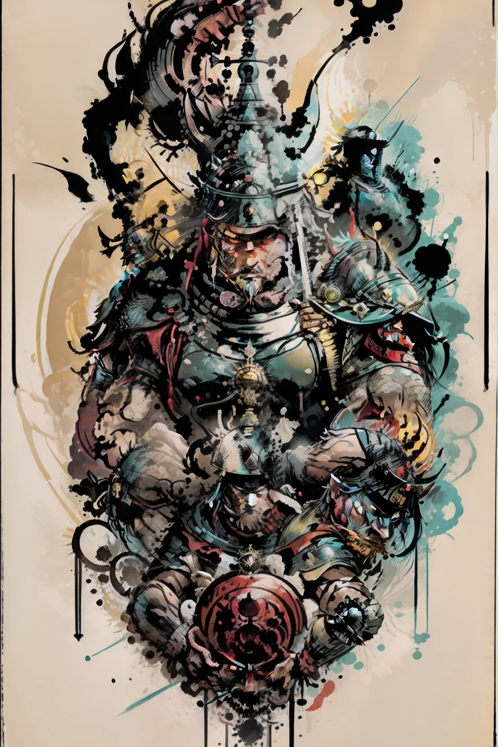 Tarot card warrior in tarot style + no estilo 0mib