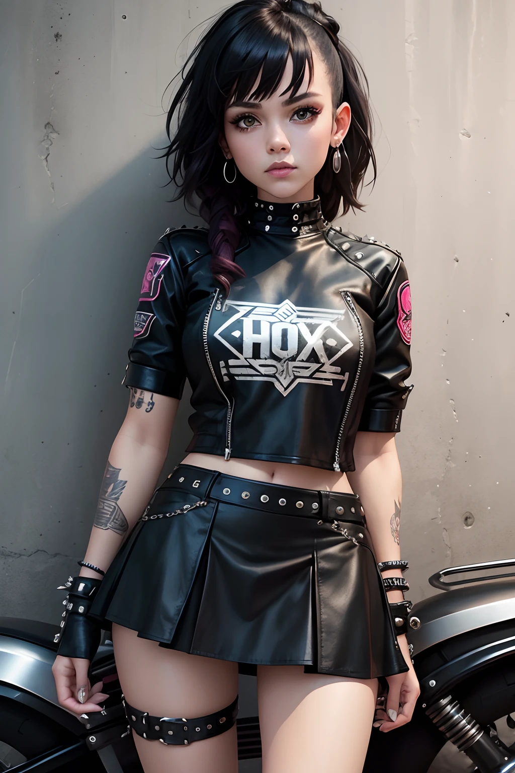 girl Punk course black motorcycle Harley Davidson style Death Metal short skirt mini short skirt a spike bracelet Gothic clothing still and metal