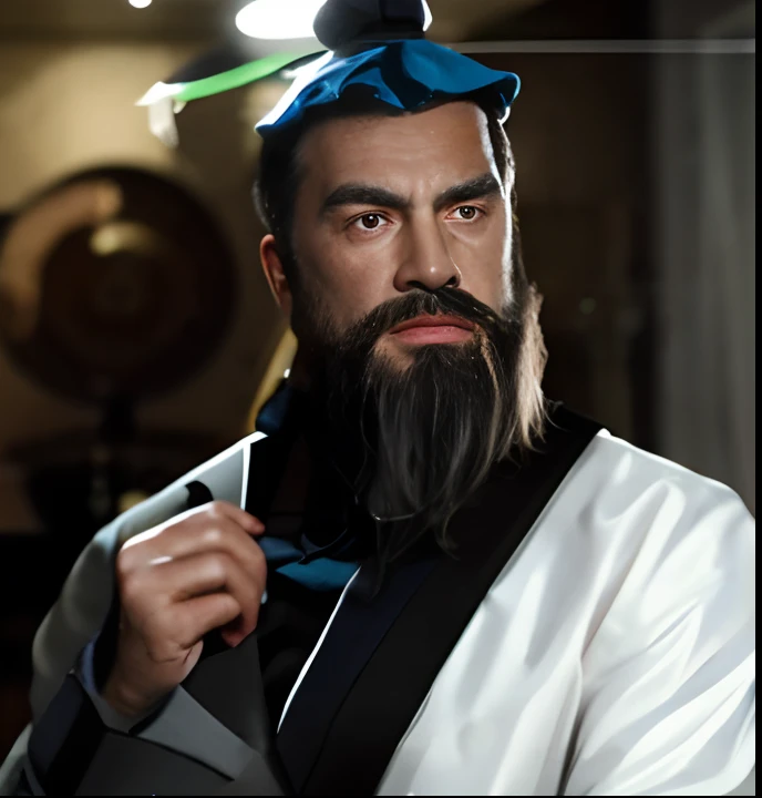 Man with a beard and hat、inside in room