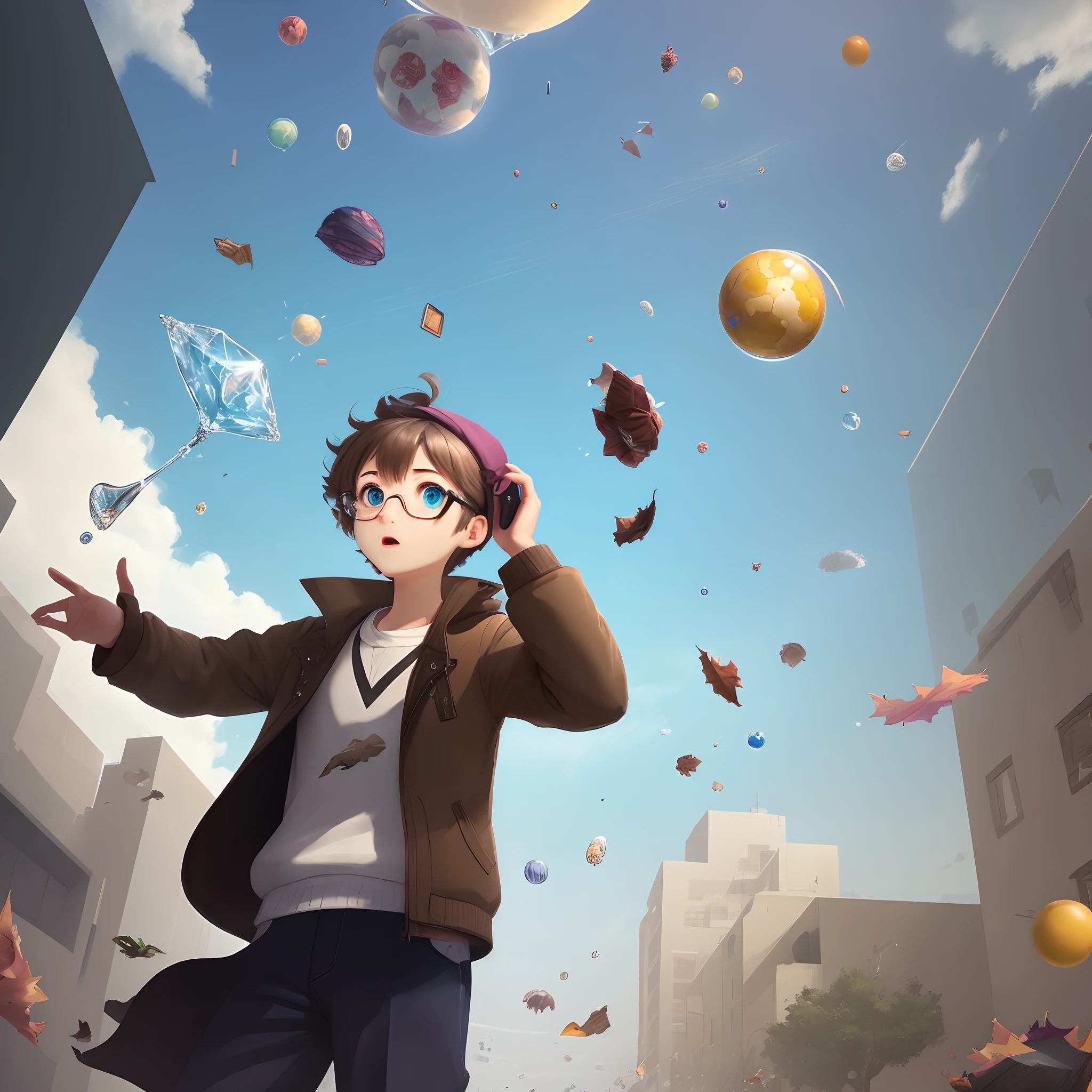 A world where many different types of glasses fall from the sky