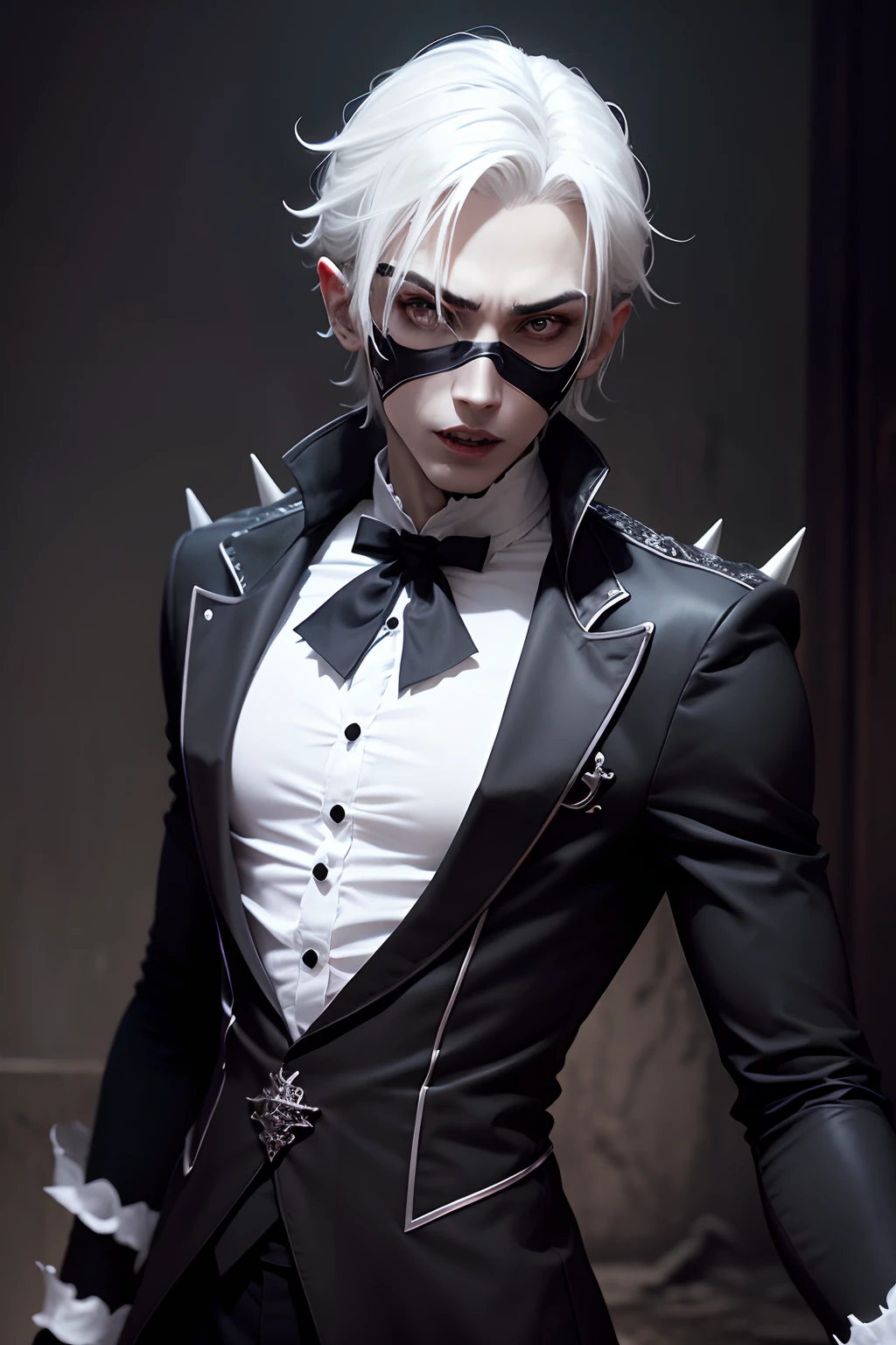 skinny boy Gothic outfit Dracula's outfit a white shirt black masks with spikes