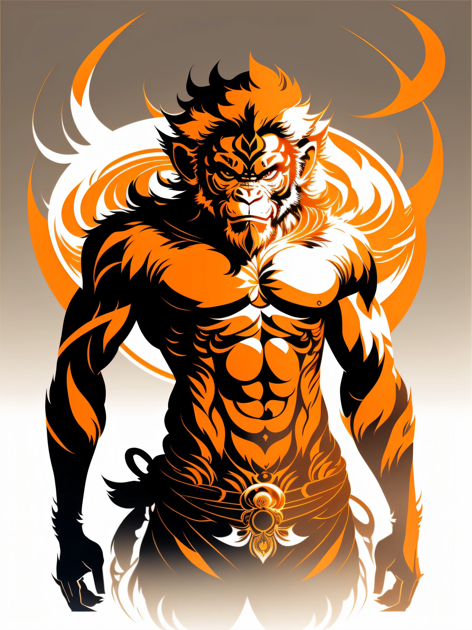 Sun Wukong, photorealistic style. ready-to-print vector t-shirt, white background, fire around the image, centered photo, full body