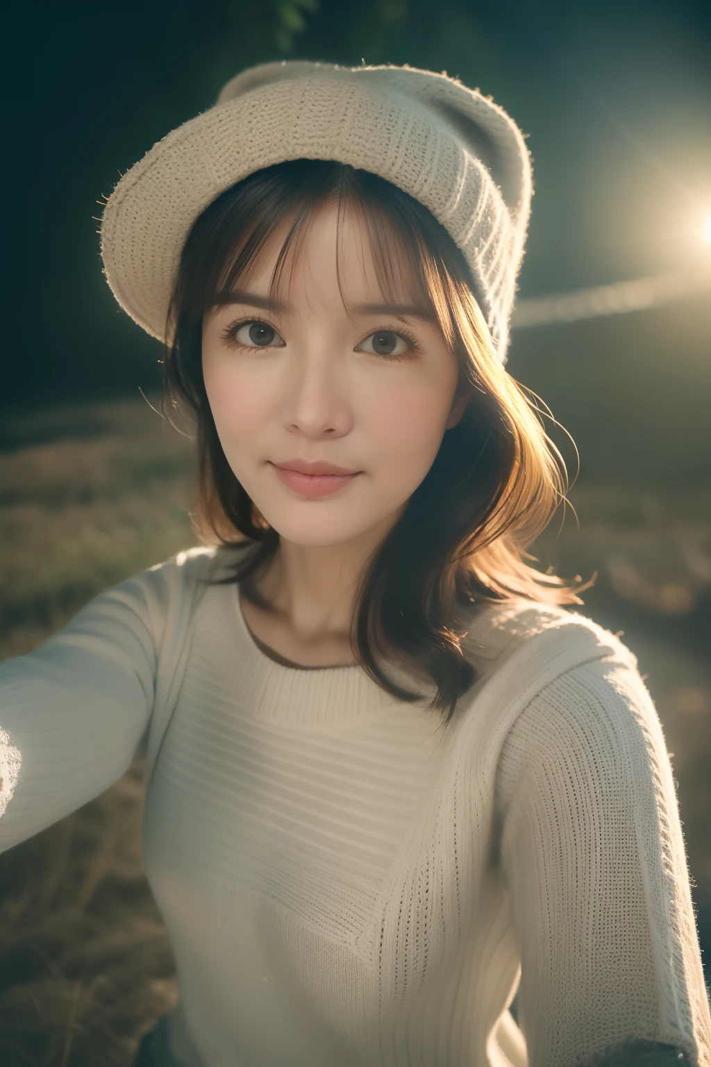 1 woman((upper body selfie, happy)), masterpiece, best quality, ultra-detailed, solo, outdoors, (night), mountains, nature, (stars, moon) cheerful, happy, backpack, sleeping bag, camping stove, water bottle, mountain boots, gloves, sweater, hat, flashlight, forest, rocks, river, wood, smoke, shadows, contrast, clear sky, analog style (look at viewer:1.2) (skin texture) (film grain:1.3), (warm hue, warm tone)
:1.2), close up, cinematic light, sidelighting, ultra high res, best shadow, RAW, upper body, old man, wearing pullover