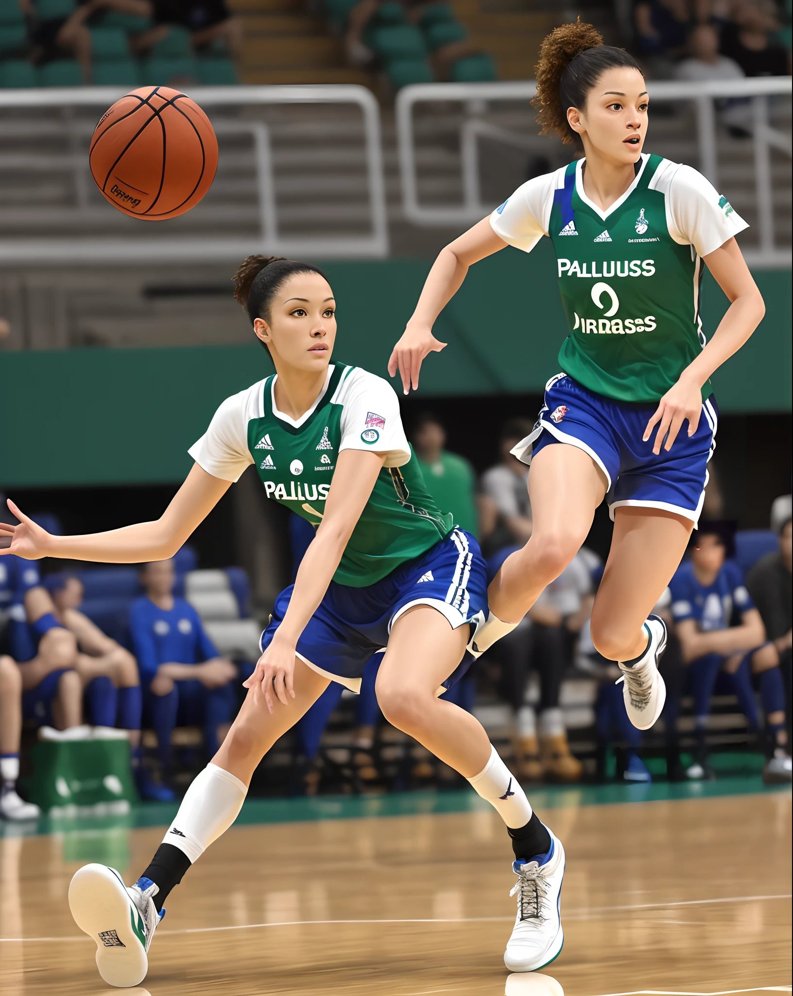 Mulher jogando basquete com a camisa do Palmeiras dentro do Allianz parque