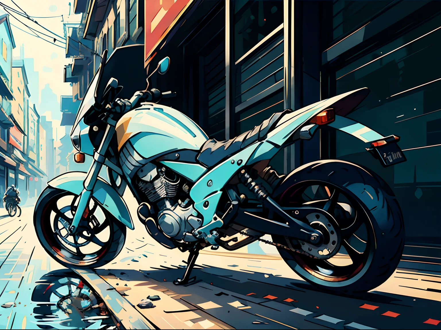 a chibi girl riding motorbike,(by Artist Jan Hendrik Weissenbruch:1.3)