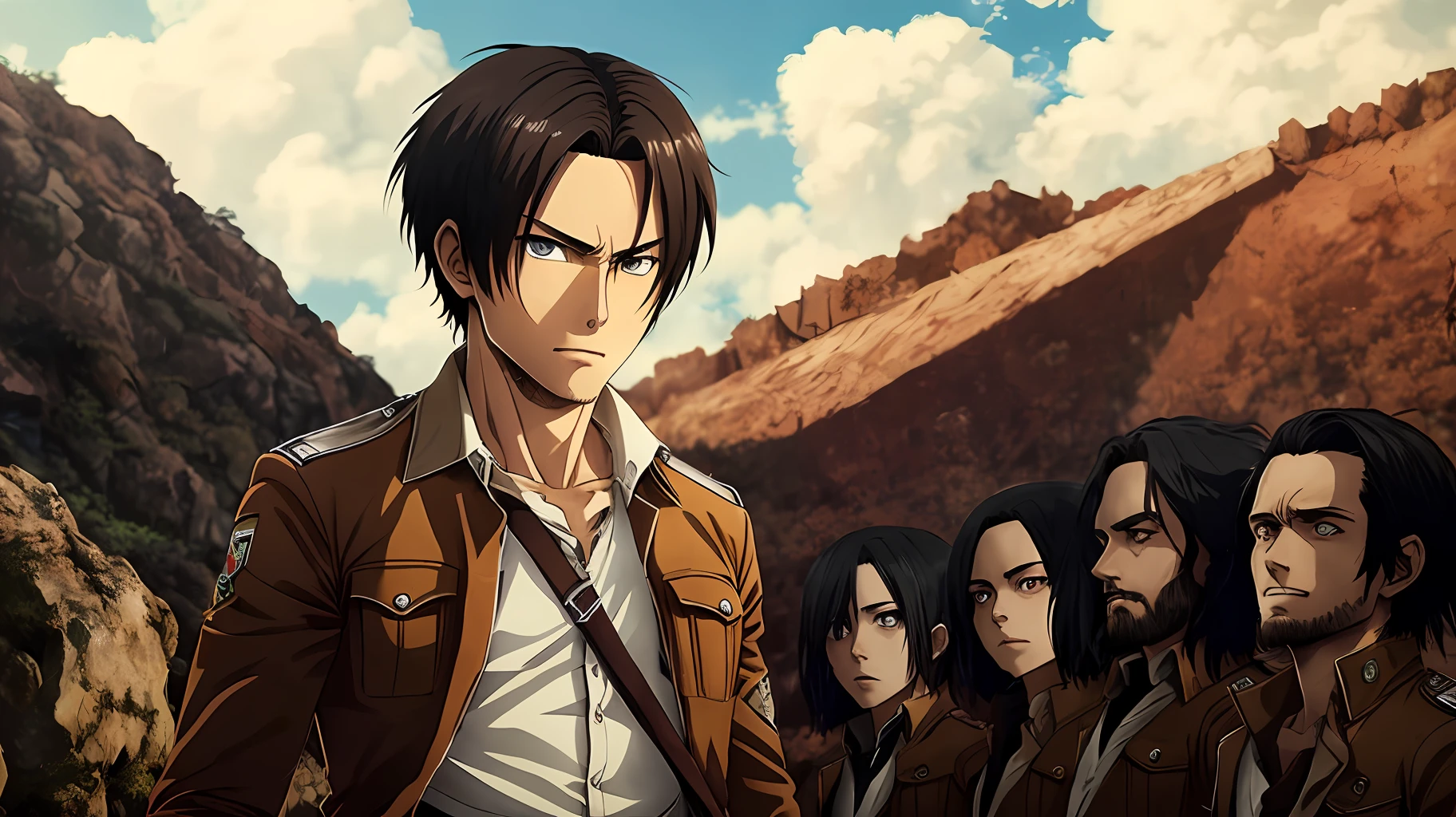 Attack on Titan, Personagem Masculino, Cabelo preto, Olhos pretos, Pele branca, Tropa reconhecimento