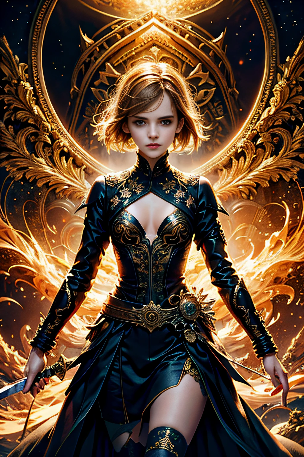emma watson, official art, unity 8k wallpaper, ultra detailed, beautiful and aesthetic, High quality, beautiful, masterpiece, best quality,
1 queen,sword , (zentangle, mandala, tangle, entangle:0.6)