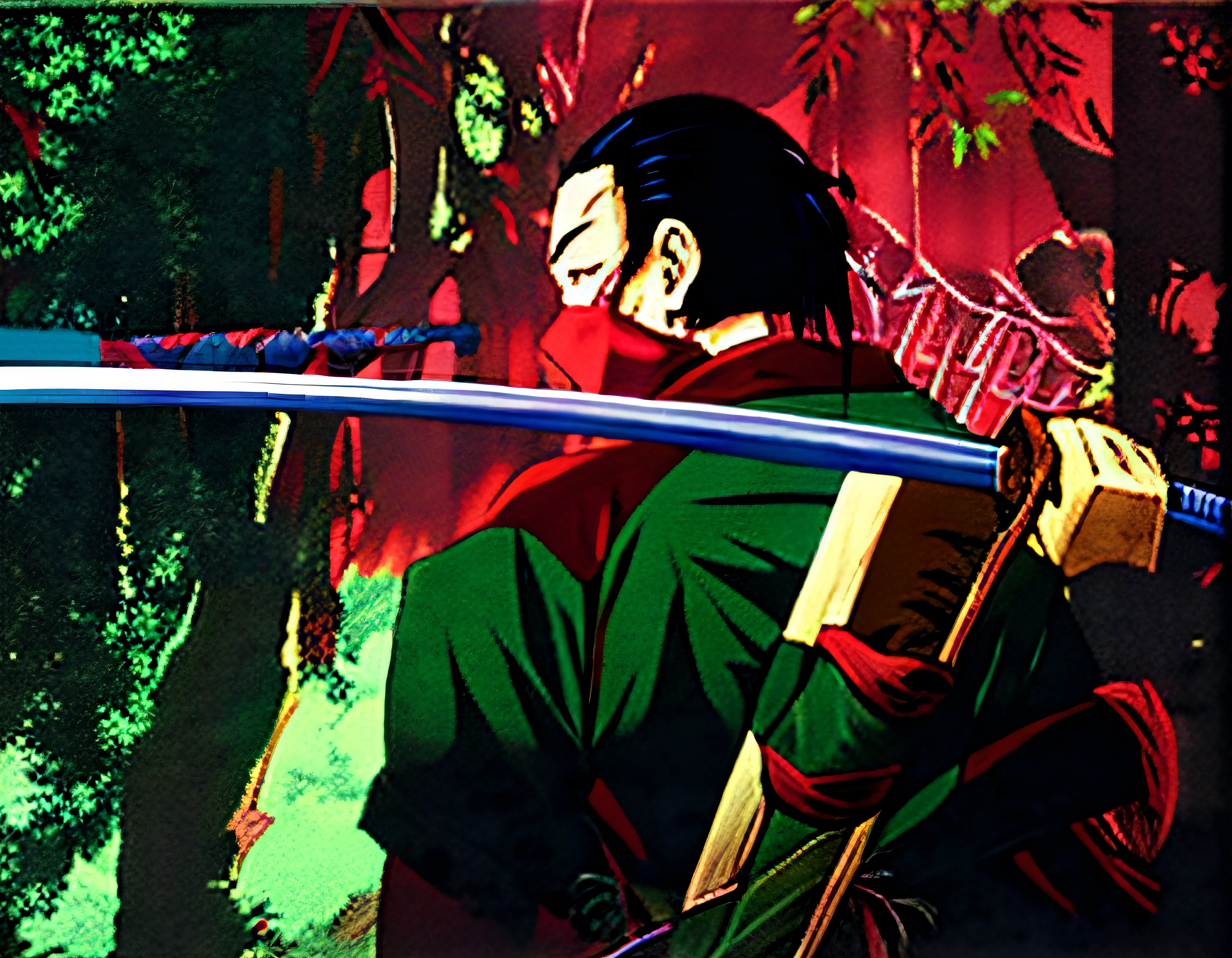 anime, The Rise of the Shield, Person, espada, Floresta, Floresta, espada, papel de parede hd, Ronin, inspired by Kanō Hōgai, segurar espada na floresta, Katana, Takato Yomamoto. 4 mil, espadachim, Fantasma de Tsushima, ninja scroll estilo anime, badass anime 8 k