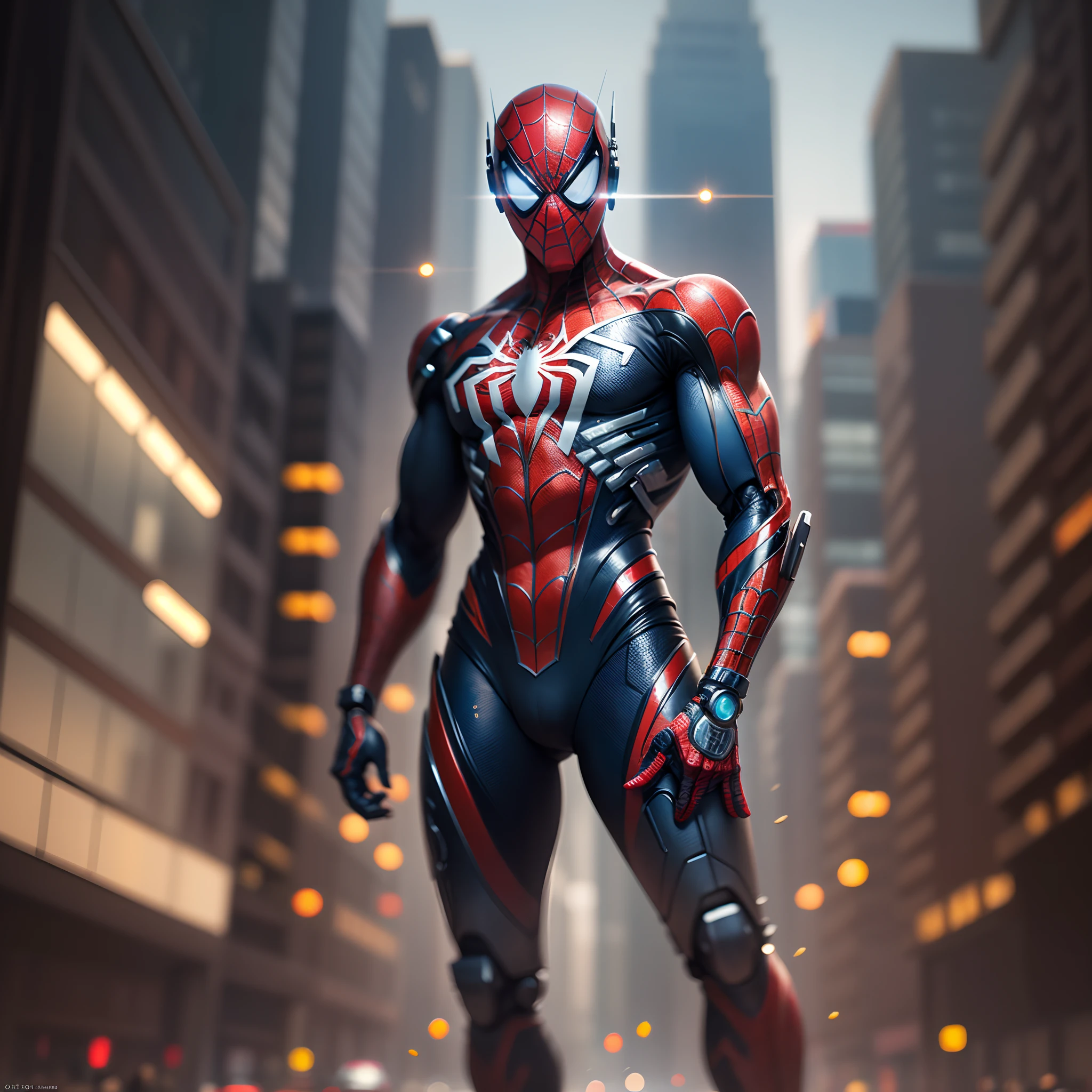 (cyborg:1.2) robot spiderman, (((kinetic))), masterpiece full body, high definition, 8k, very high quality, high details face, sharp, dof ,depth_of_field, style of midjourney, cinematic, contrasting, detailed, 8k, sharp focus, cyberpunk --auto --s2