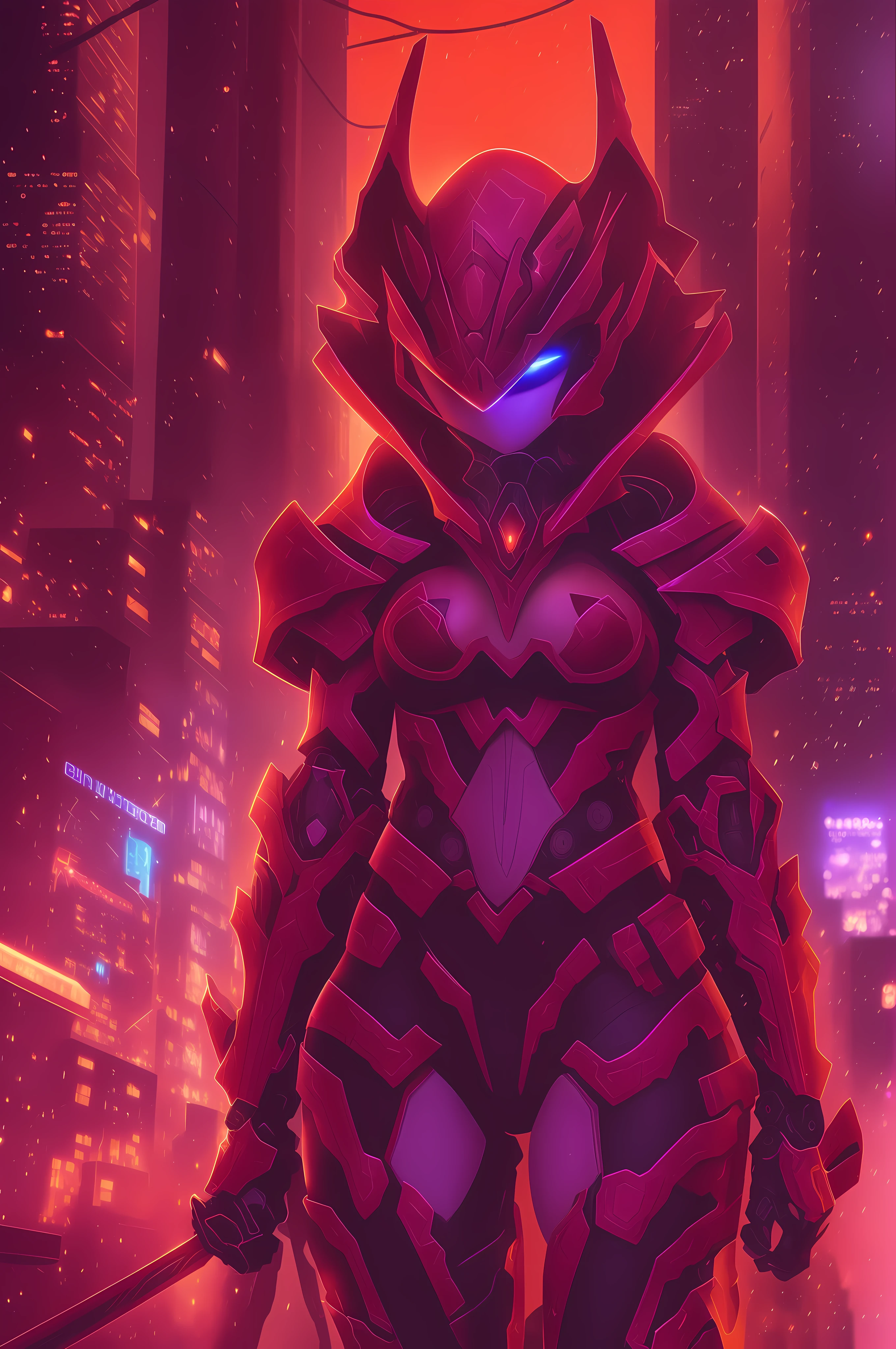 (masutepiece,Best Quality: 1.2),(Ultra-detailed face),(No headgear),Her armor is、Glows red as neon city lights dance across its mechanical surface. Complex cybernetics is、Empowers her movements with inhuman speed and strength. She calmly walks through the lower sector, The alley was bathed in the bright red glow of her futuristic suit. In her grip、There is a lively longsword, Its edges humming in plasma, Ready to dispense justice. She is the guardian who watches over this city, Although few people know her name. Criminals Whisper Crimson Knight Rumors, A cybernetically enhanced warrior who swore to protect the innocent. They talk about her inhuman reflexes and her burning sword that cuts through any defenses. How she looks from the shadows, Red blur for quick decisions. tonight、Her sensors are、Detected fraud is、Brewed again in these lawless streets. Let the city sleep, Only she is on alert, Silent sentries watch over. Her cybernetic system is、People who can't protect themselves々When you are preparing to fight、Start targeting threats. Crimson Nights are ready, Eta、Justice will be dealt with swiftly tonight.