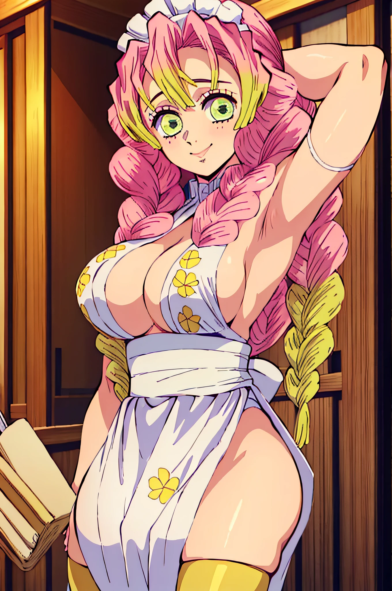 (obra maestra, mejor calidad), 1chica, MitsuriKanroji, deslumbrante, sonrisa, breast, armpits, maid