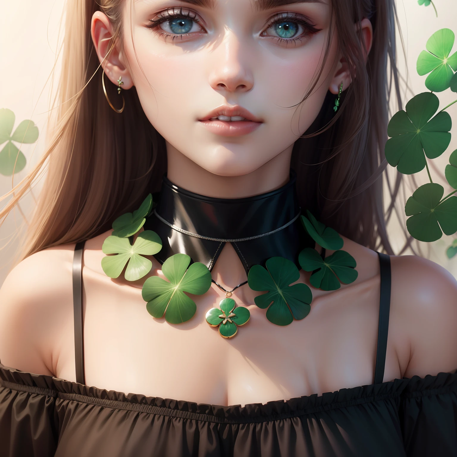 choker necklace,four-leaf clover,detail-rich,design sense