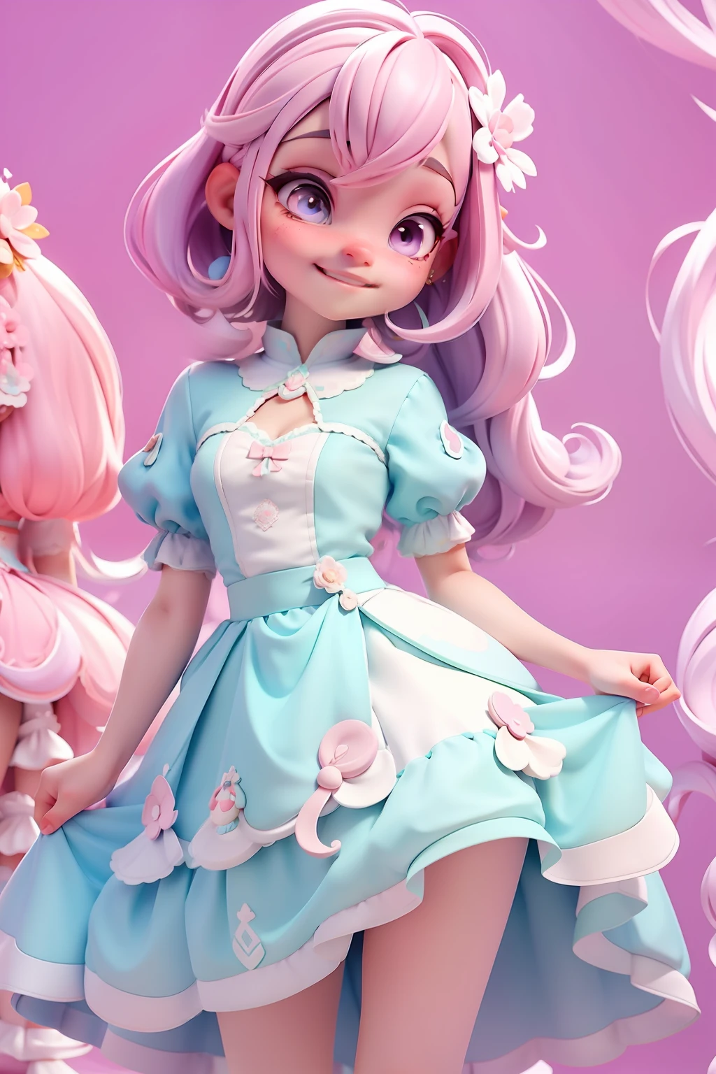 Avatar , romantic princess style, roupa leve, longa e delicada, tons pastel, sorriso meigo e delicado, corpo inteiro,pele clara e olhos delicados e cabelos multicolor, fundo simples e branco