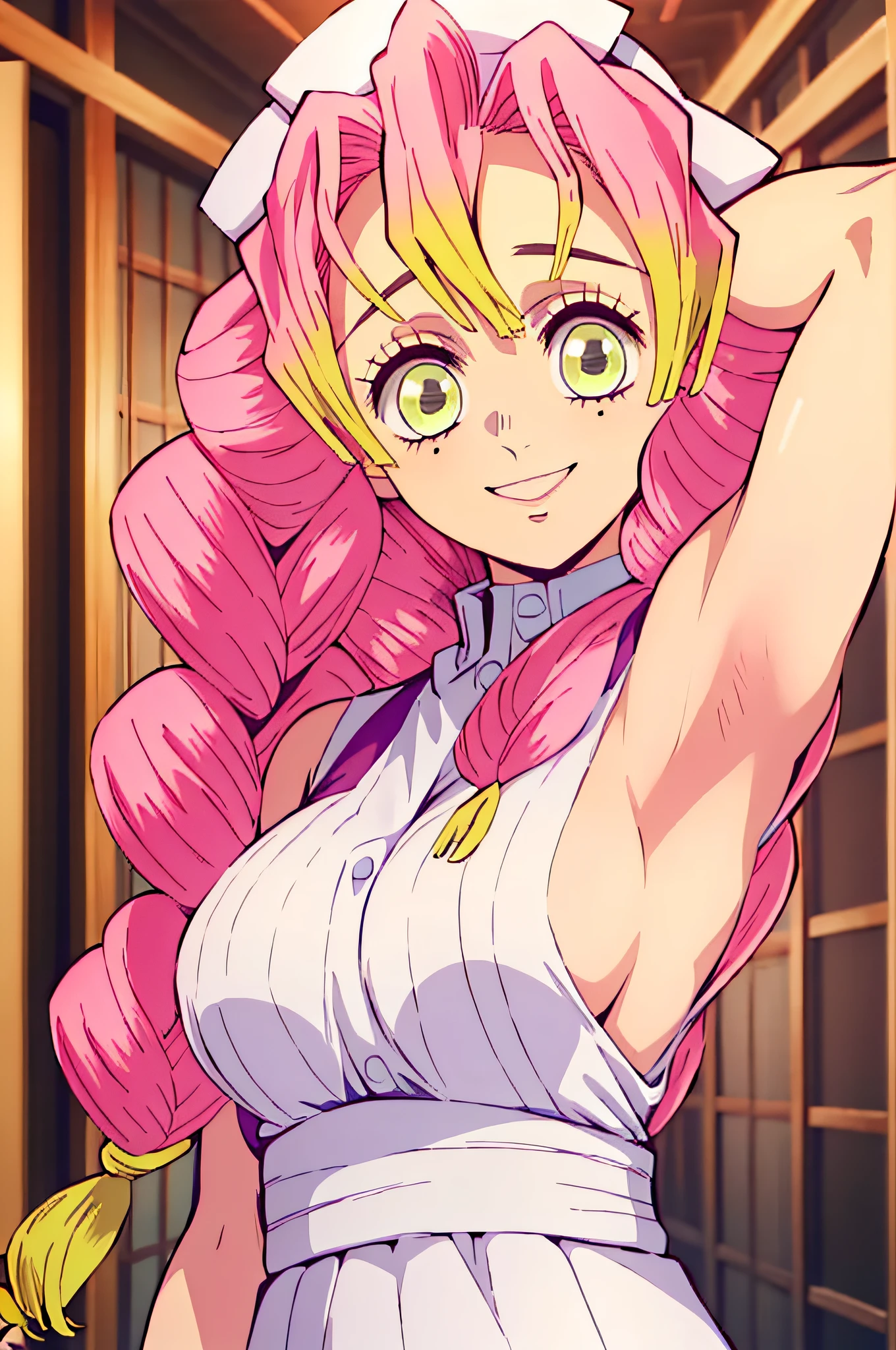 (obra maestra, mejor calidad), 1chica, MitsuriKanroji, deslumbrante, sonrisa, breast, armpits, nurse