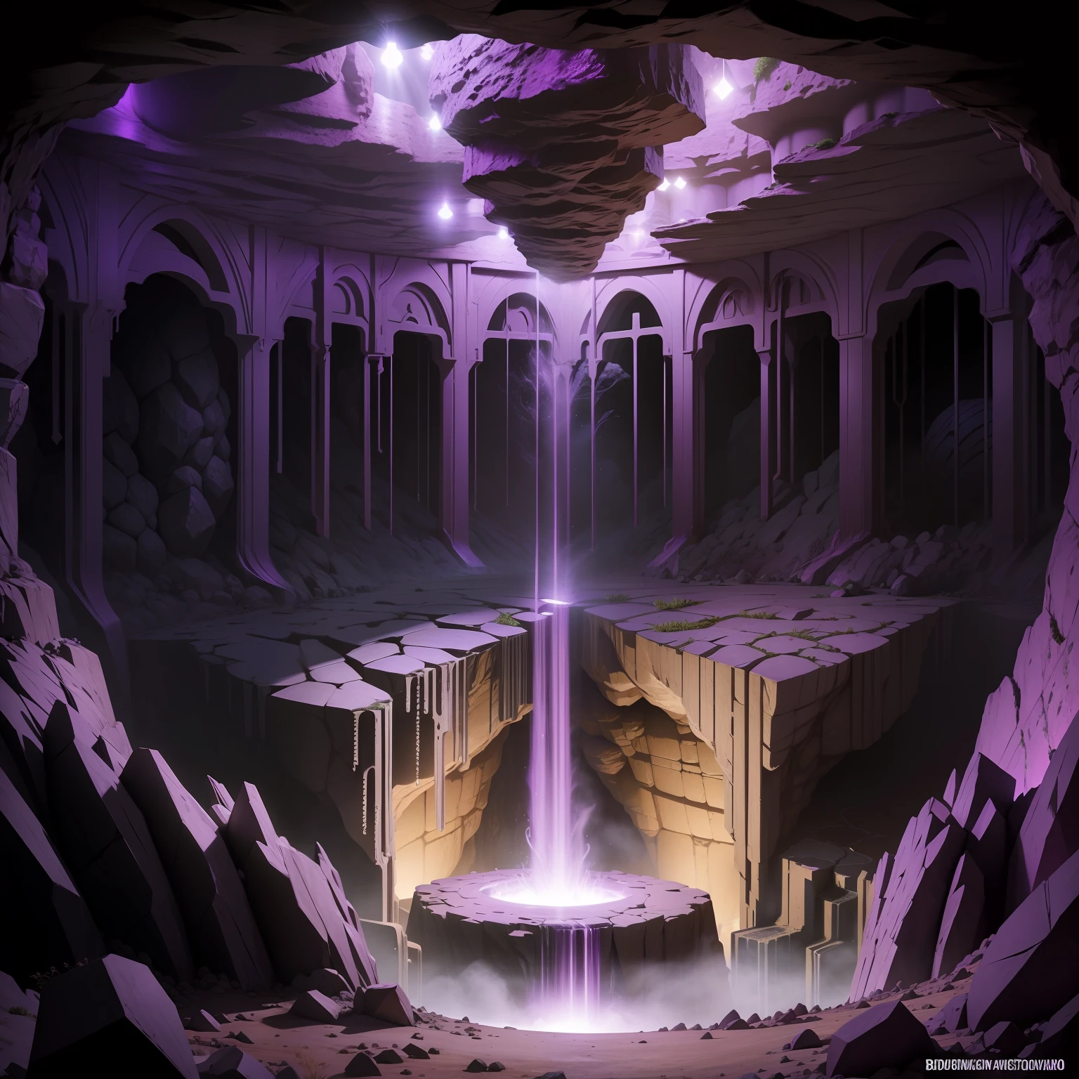 Caverna de cristais de ametista,roxo,Bitcoin mining plant,fogo,raios roxo,ovos avestruz,ninho,