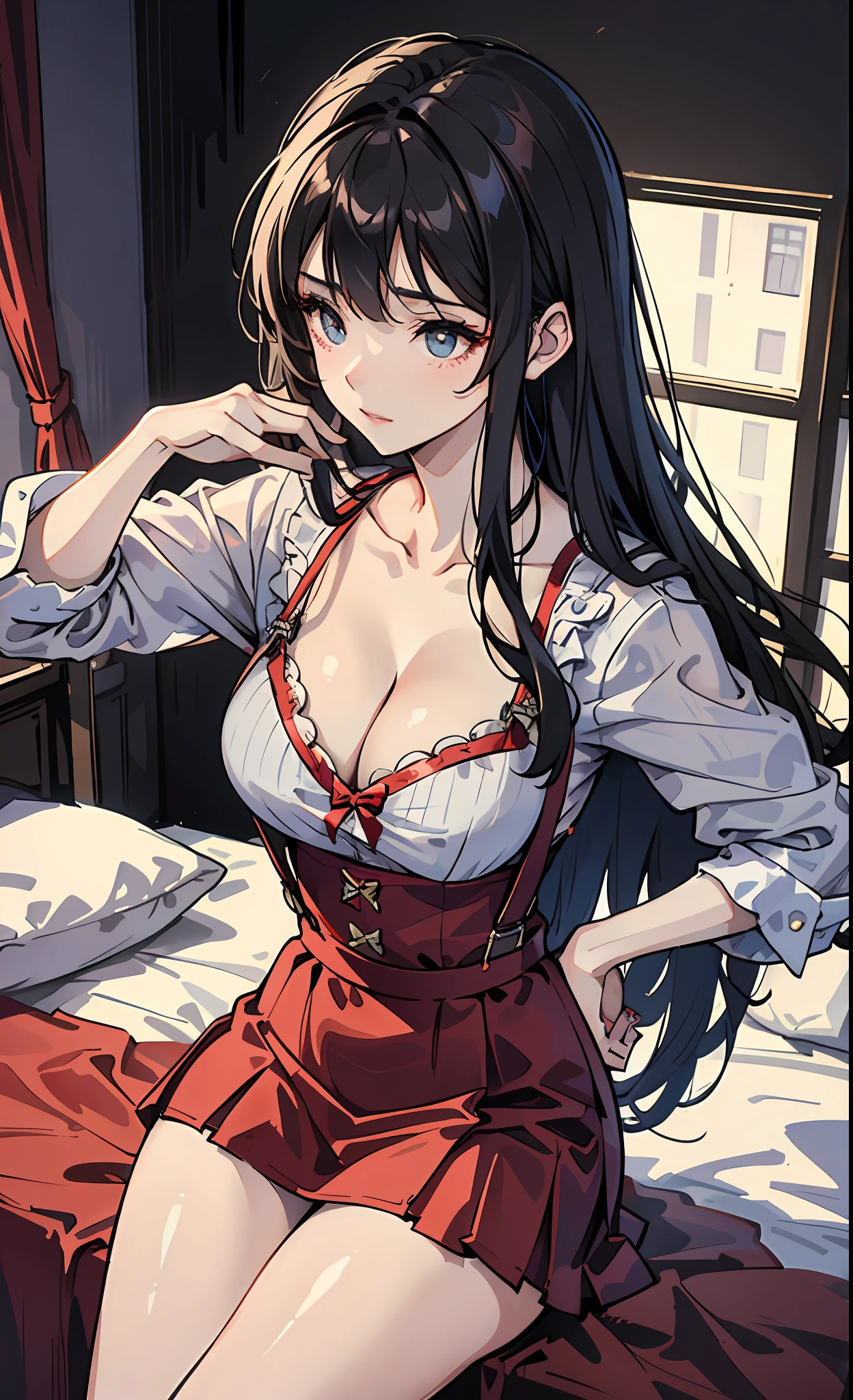 Kizi,Dressed in suspender pajamas,Cleavage leaks,Erotic tops,Body shape is convex and upturned,Sexy and charming,Cleavage,Skirt at the bottom
