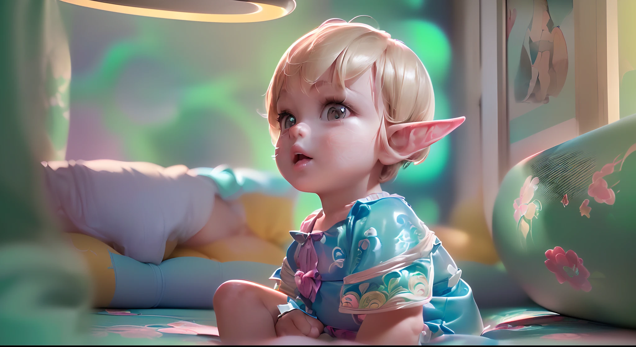 (Elven ddlers:1.2) (1kid:1.2) in a futuristic (diaper:1.2) commercial, (colorful lighting, bright colors:1.2) in a brightly colored futuristic (Children's room interior concept:1.2) background, (photorealistic:1.4),(((ultra detailed background, delicate pattern, intricate detail, highly detailed, fine details)),((skindentation)), (bright studio lighting:1.2), depth of field, bokeh, 4K, HD