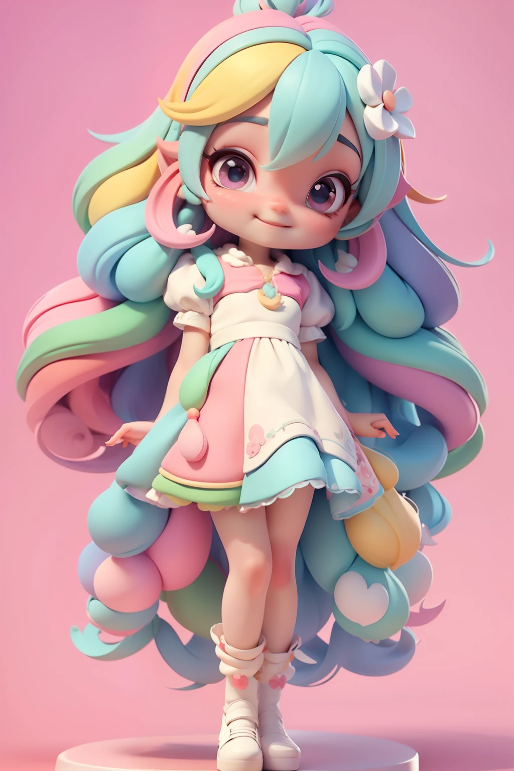 Avatar loli multicolor, tons multicolor, sorriso meigo e delicado, vestida com uma roupa detalhada, corpo inteiro, pele escura e olhos delicados e definidos,cartoon 3D com blusa delicada, casaco peludinha, cabelos multicolor, fundo simples e branco