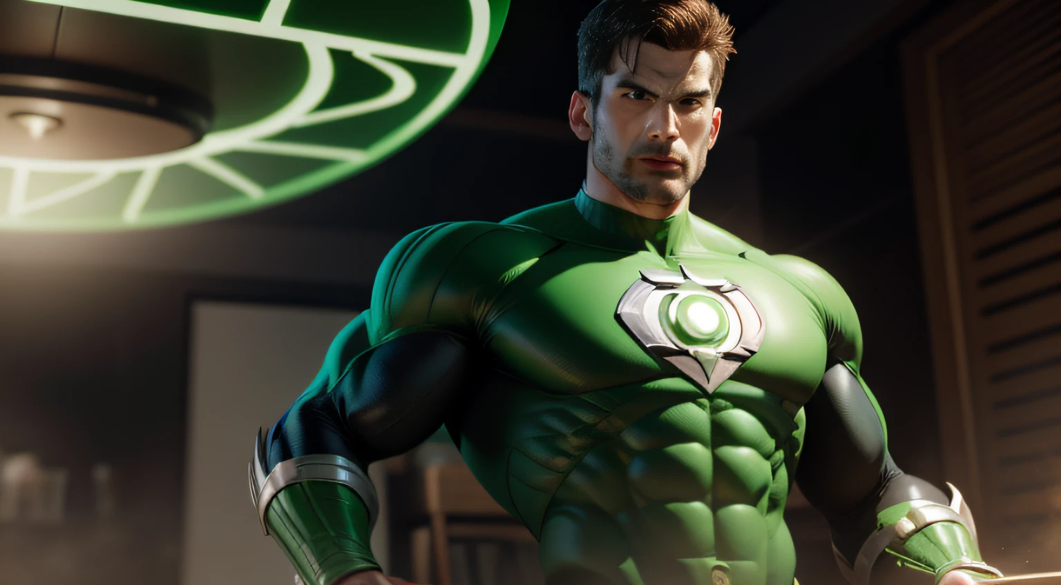 3d, male 35 years old, Green Lantern, dc comics, perfect details, full budy, masterpiece