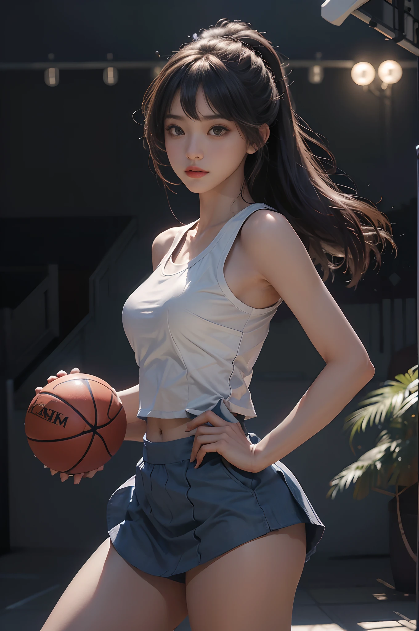 (RAW photography、4K、tmasterpiece、A high resolution、very intricate)(hentail realism:1.4)、Movie lighting
1 girl、solofocus、Summer noon、Hot、1990's\(styled\)、(top-quality)、(A high resolution)、(Extremely Delicately Beautiful)、poneyTail、Wide open chest、(Beautiful 8k face)、(with brown eye)、(Ulzzang-6500:1.0)、(独奏)、(side looking)、(Audience)、(Colossal tits)、(NFFSW)、stooped、composition looking up from below、side looking、(Side)、Beautiful navel、beautiful thigh、Beautiful navel、Beautiful armpits、Beautiful facial features、、(Ultra mini skirt sportswear)、((Playing basketball))、((gymnasium))、((velocity))、(Realistis)、horse tailed