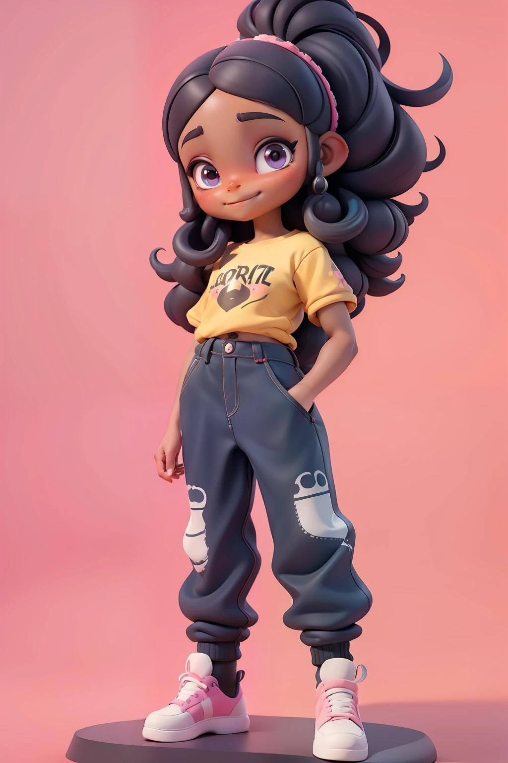Avatar negra multicolor, tons multicolor, sorriso meigo e delicado, vestida com moletom, pants and t-shirt, corpo inteiro, pele escura e olhos delicados e definidos,cartoon 3D com blusa delicada, casaco peludinha, cabelos multicolor, fundo simples e branco