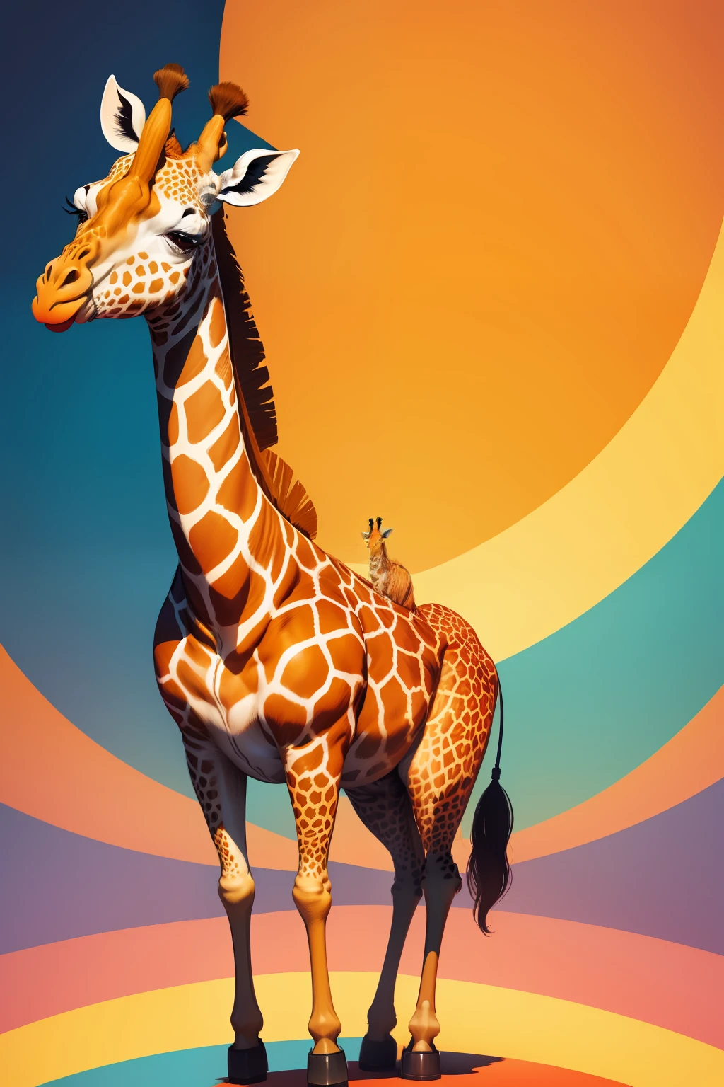 "Children's book cover with a funny and colorful giraffe, full of life and fun"