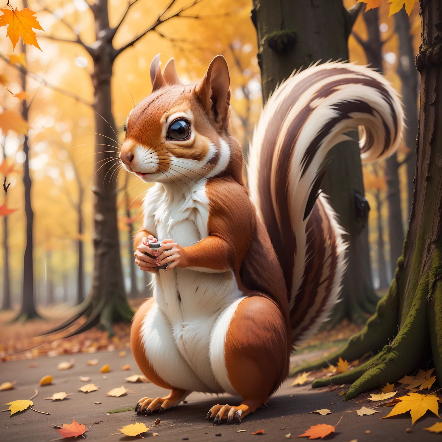 There is a squirrel, autumn time