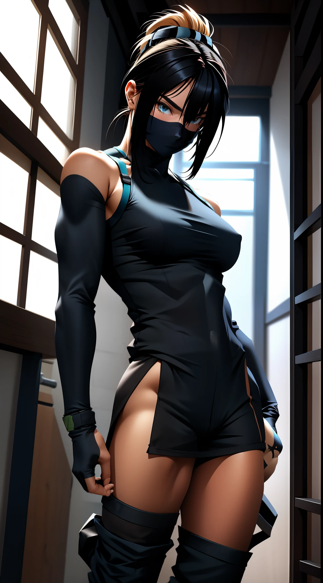 Female (ninja), full boby standing, indoors,