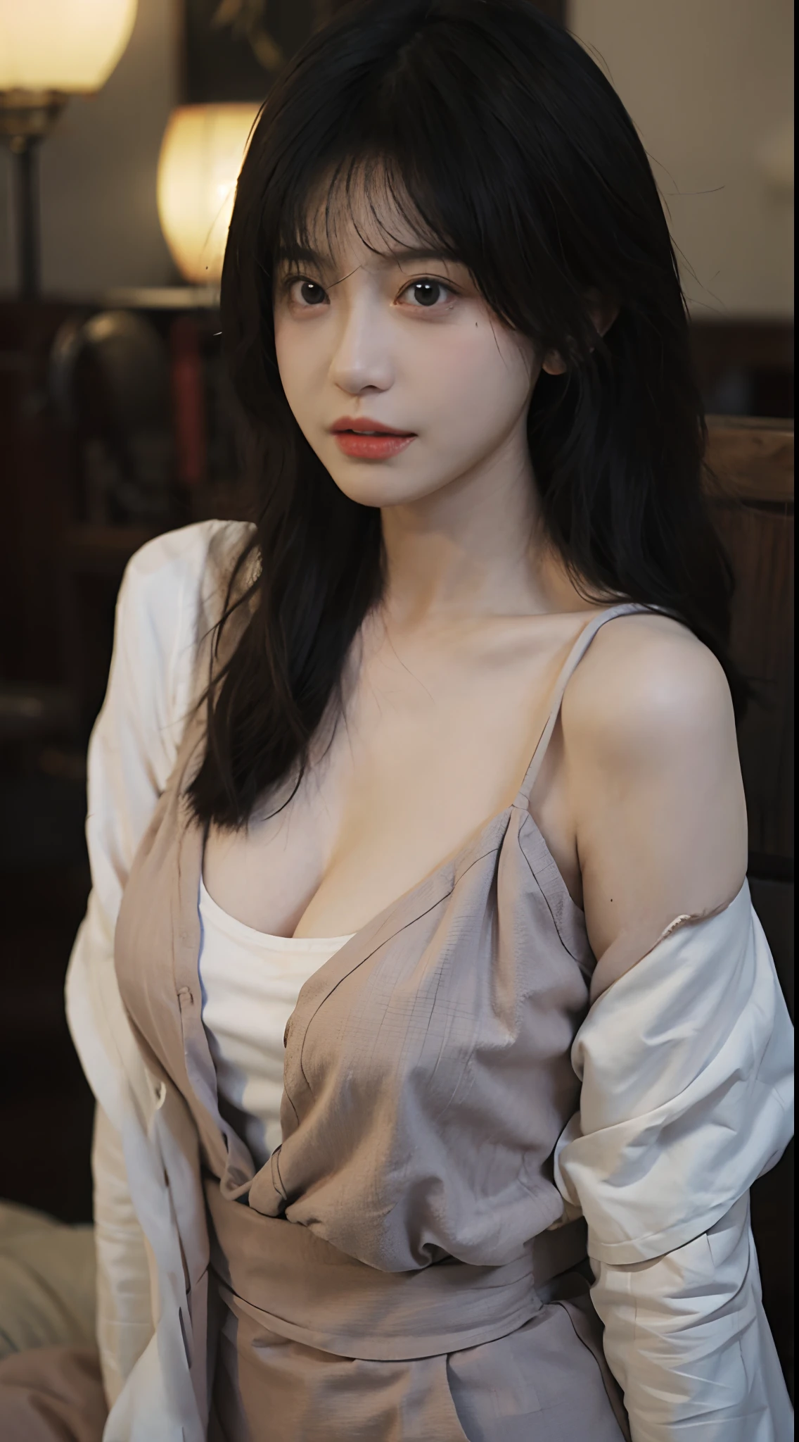 best qualtiy,tmasterpiece,超高分辨率,(realisticlying:1.4),1girll,A pair of bright eyes,Raised sexy,Full of atmosphere,Cleavage is seductive,,(brassier:1.6),(比基尼:1.4),(Bigchest:1.8),(The upper part of the body:1.4)