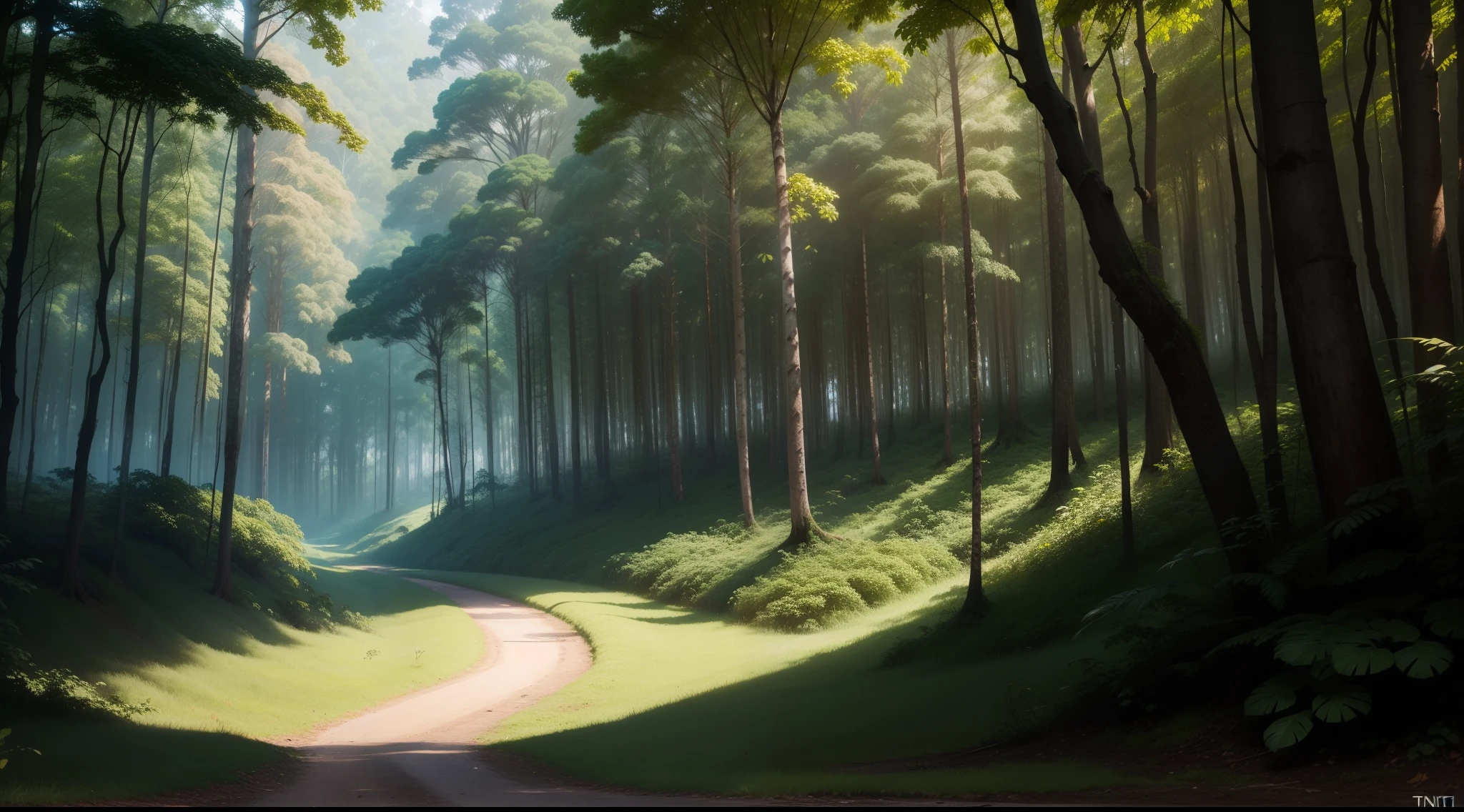 floresta, tenebrosa, trilha no meio da floresta, escuro