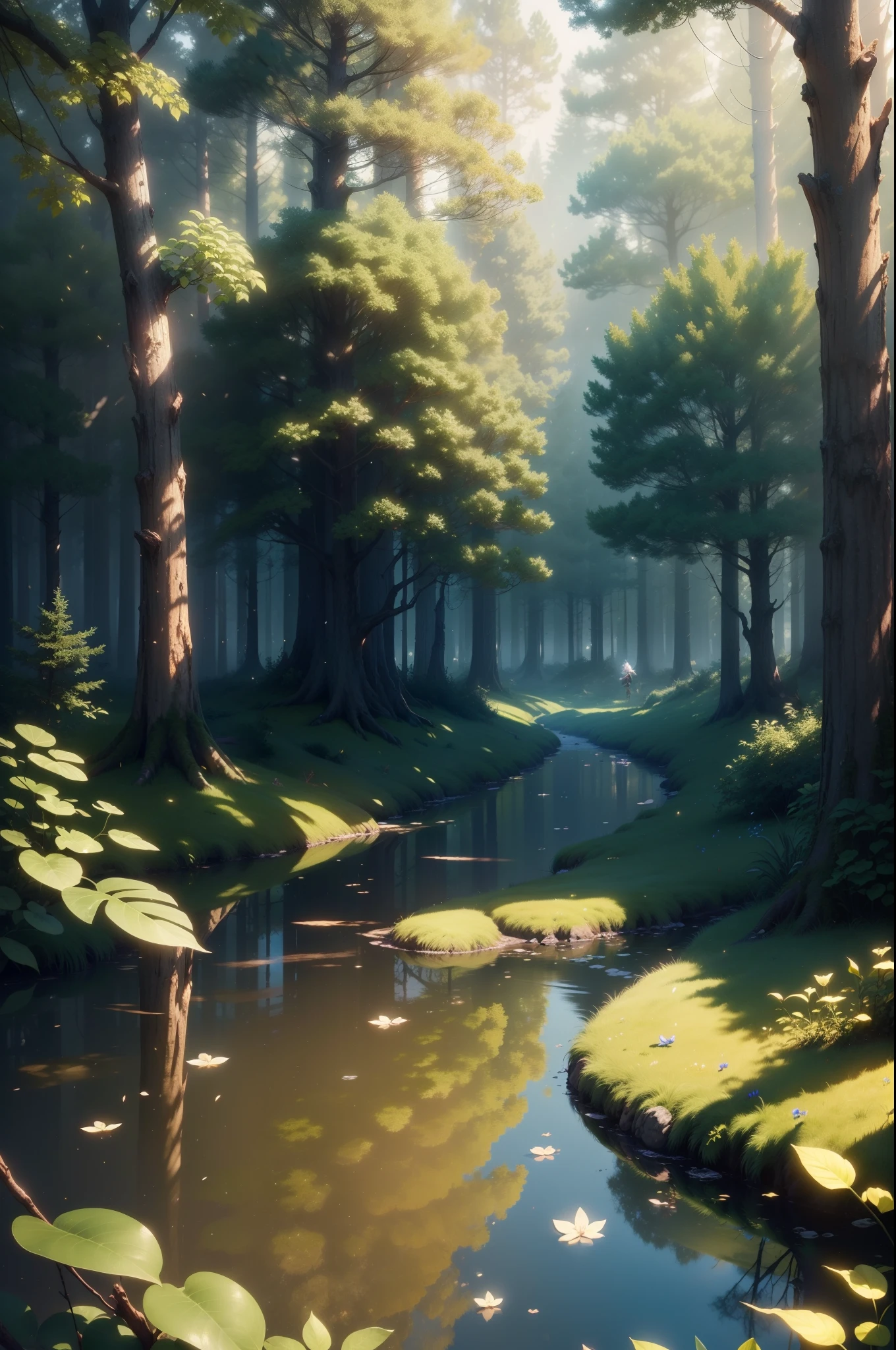 (extremely detailed CG unity 8k wallpaper,masterpiece, best quality, ultra-detailed),(best illumination, best shadow, an extremely delicate and beautiful),floating,magical forest, Intrepid friends, Epic day, Magic and mystery, Coragem e amizade, high saturation