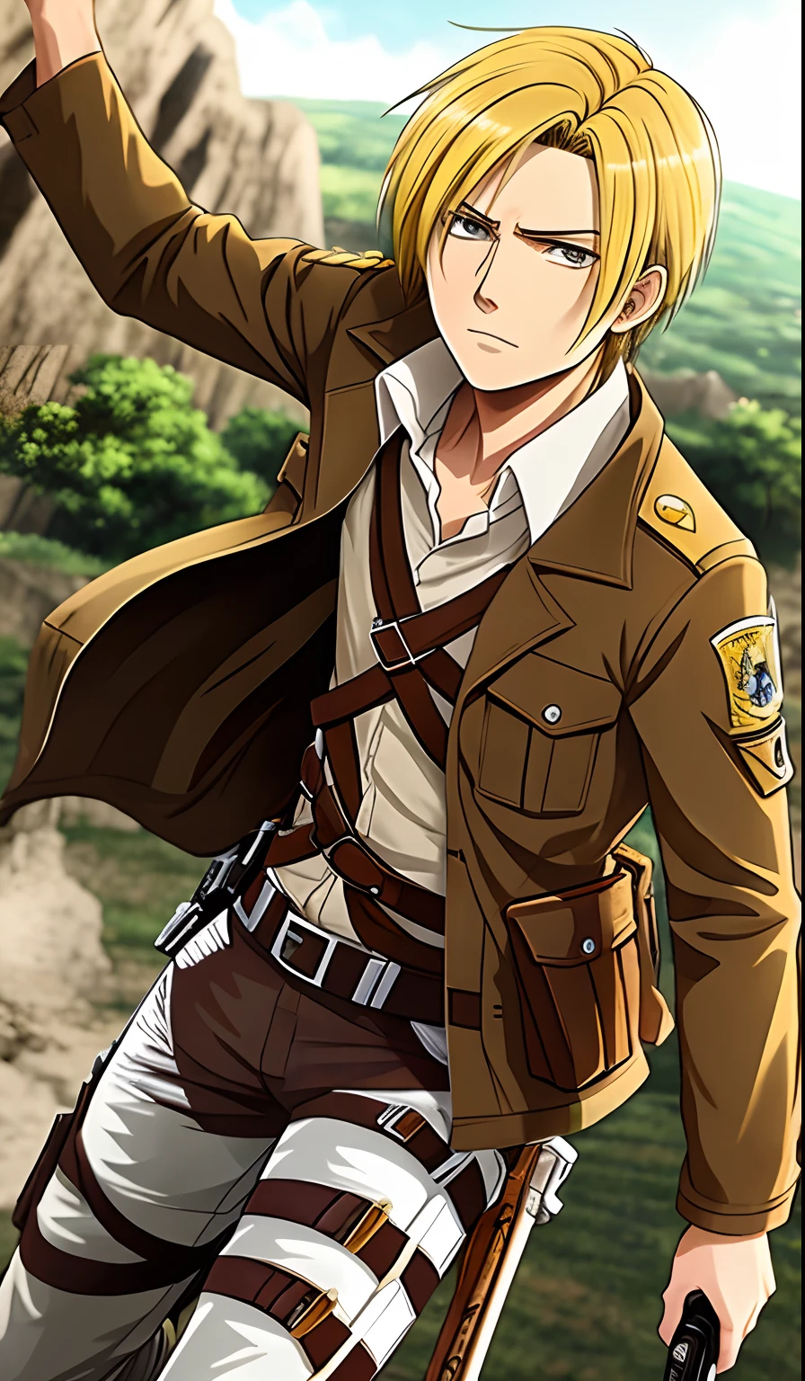Attack On Titan, Personagem Masculino, Homem, Cabelo Amarelo, Olho Claro, Cicatriz, Exploration Troop