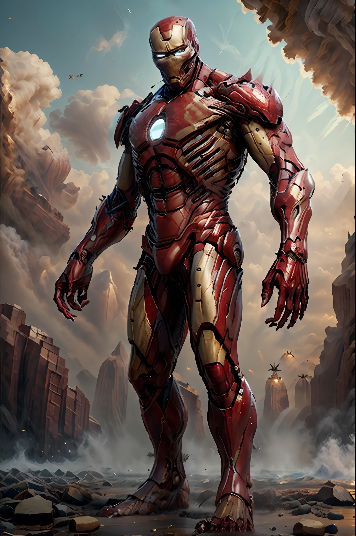 (8k, RAW photo, best quality, masterpiece:1.2), ultra realistic, masterpiece, solo, full body, monster, standing, iron man