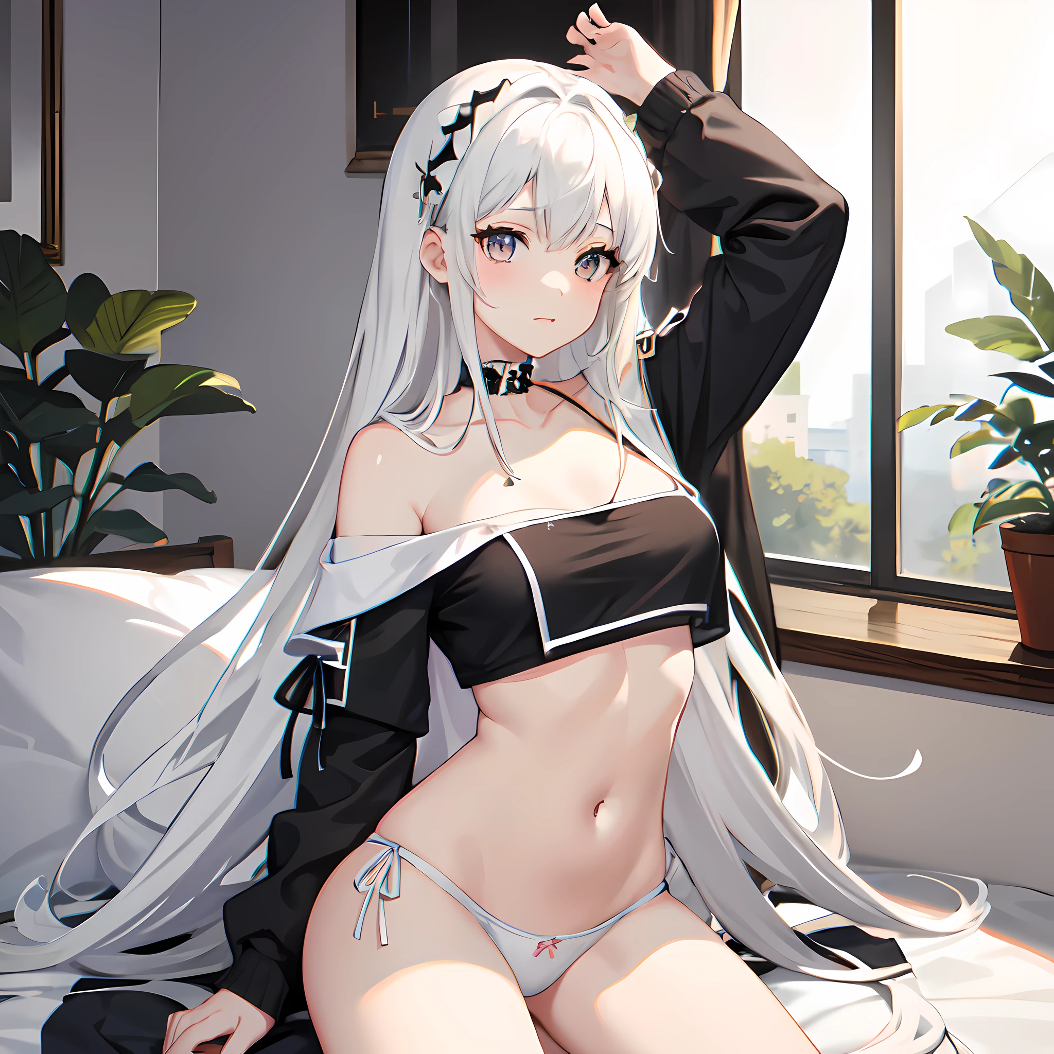 anime ,1girl, por el blanco , falda negra , playera blanca , Ropa interior blanca , cara tierna , una espada , NSFW