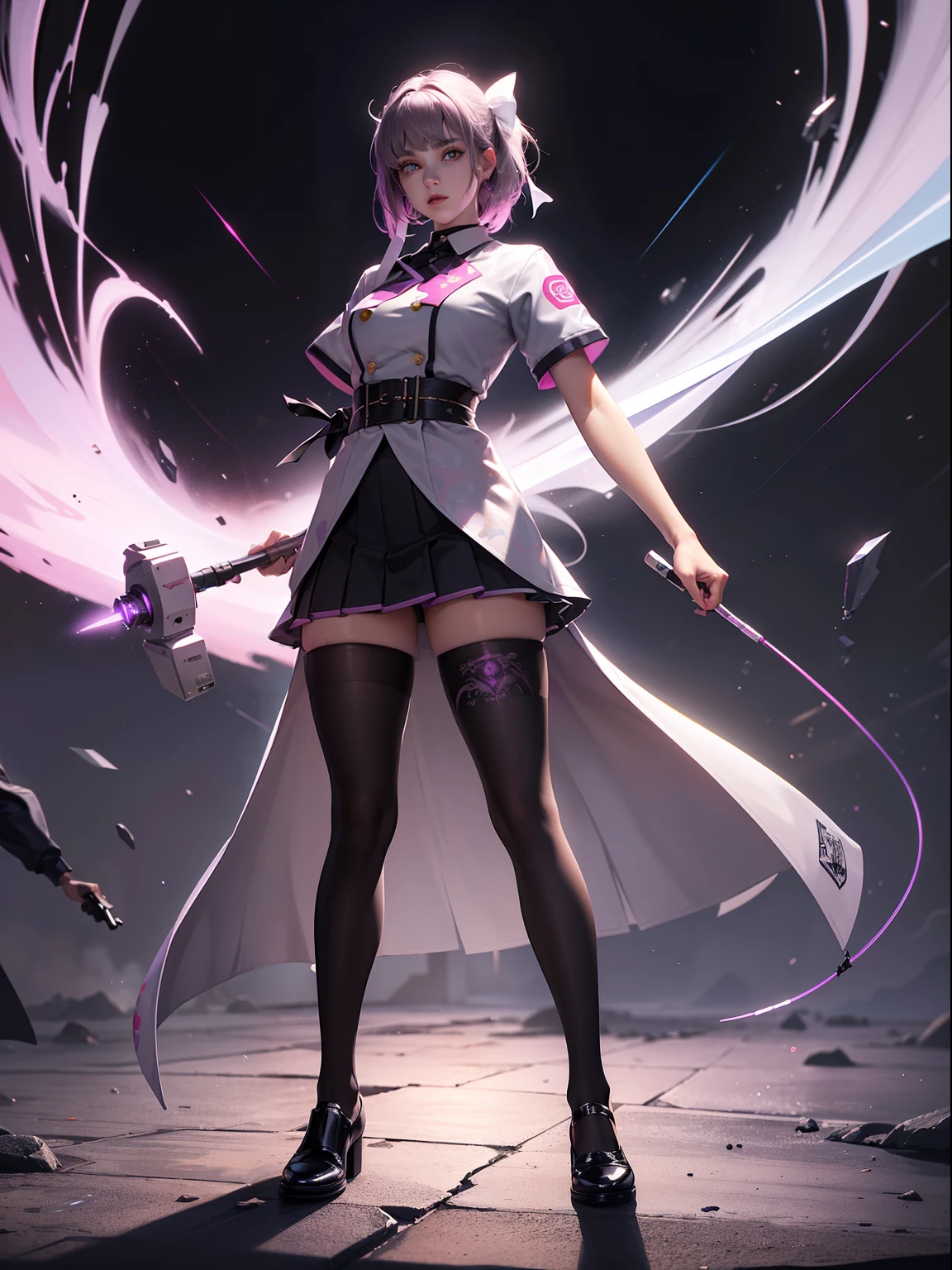 (full body:1.5),(1girl:1.3),(looking at viewer:1.4),(anatomy correct:1.3),(In the paradise of the day:1.3),(Wearing Very thick Printed Pantyhose and Nurse suit Set JK uniform printed Ultra short pleated skirt and JK uniform leather shoes with bow decoration :1.3), (A high jump posture:1.3),(In pink|amarelo|blue colors|green color|red colour|white colors|black in color|purpleish color|greys|Beige|Flesh color 1.4),(Glowing eyes:1.3),(Accurate and perfect face:1.4),(Clothing Gloss:1.25),(Skin reflection:1.25),hyper HD, Ray traching, reflective light,structurally correct, Award-Awarded, high detal, lightand shade contrast, Face lighting,cinmatic lighting, tmasterpiece, super detailing, high high quality, high detal, best qualityer, 16k,high contrast,