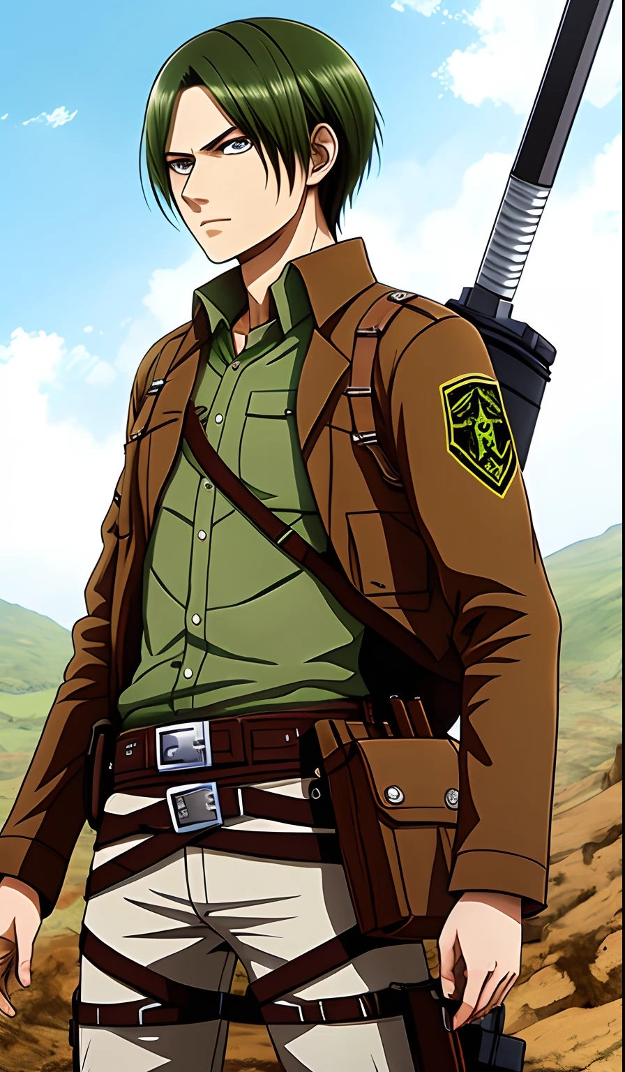 Attack On Titan, Personagem Masculino, Homem, Cabelo Laranja Escuro, Olho Verde, Exploration Troop