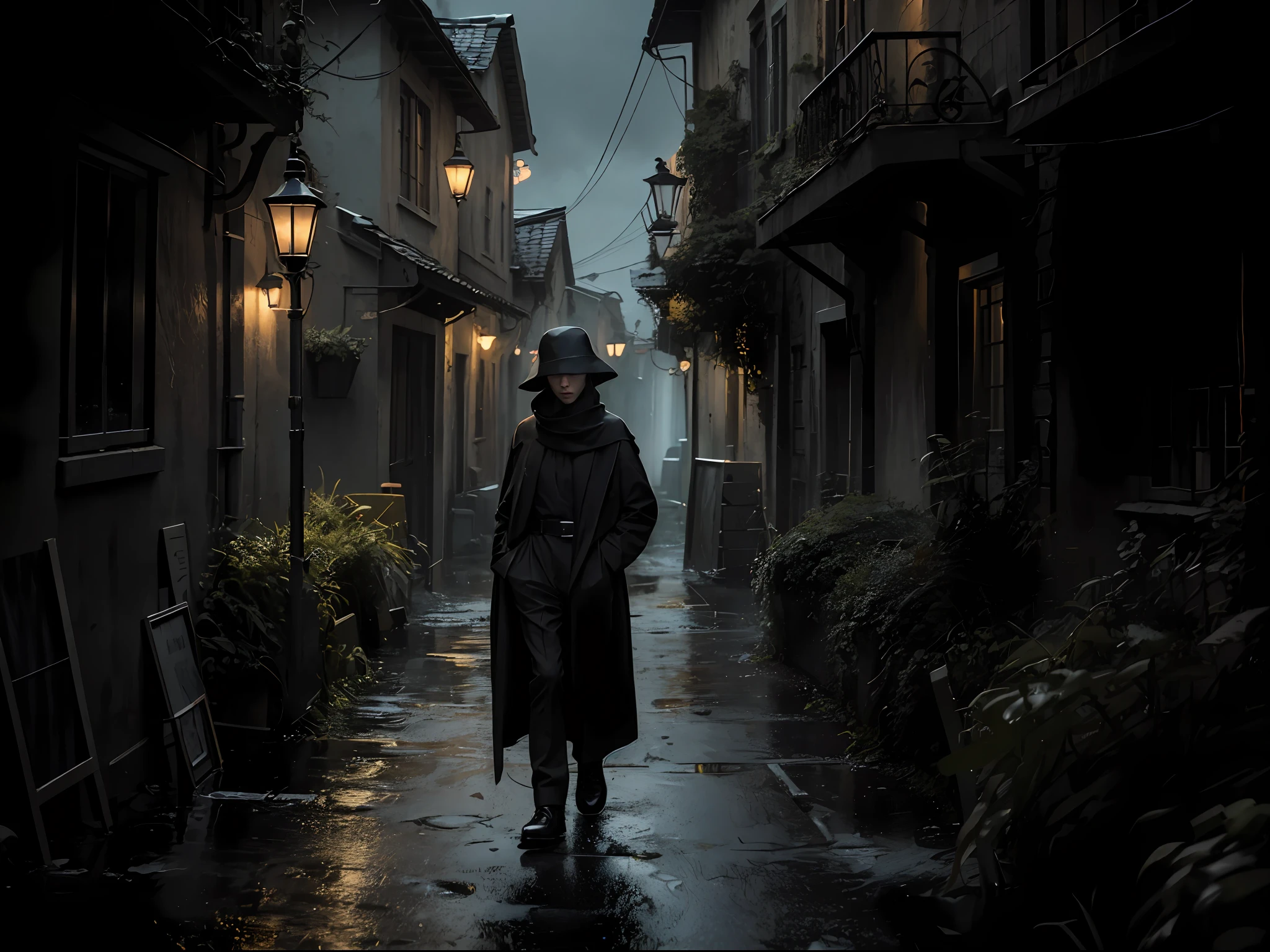 photoreallistic, Best quality, Masterpiece, chemin pluvieux, Spirit Dark Theme, Dim Light, nether, Chthonien, gloominess