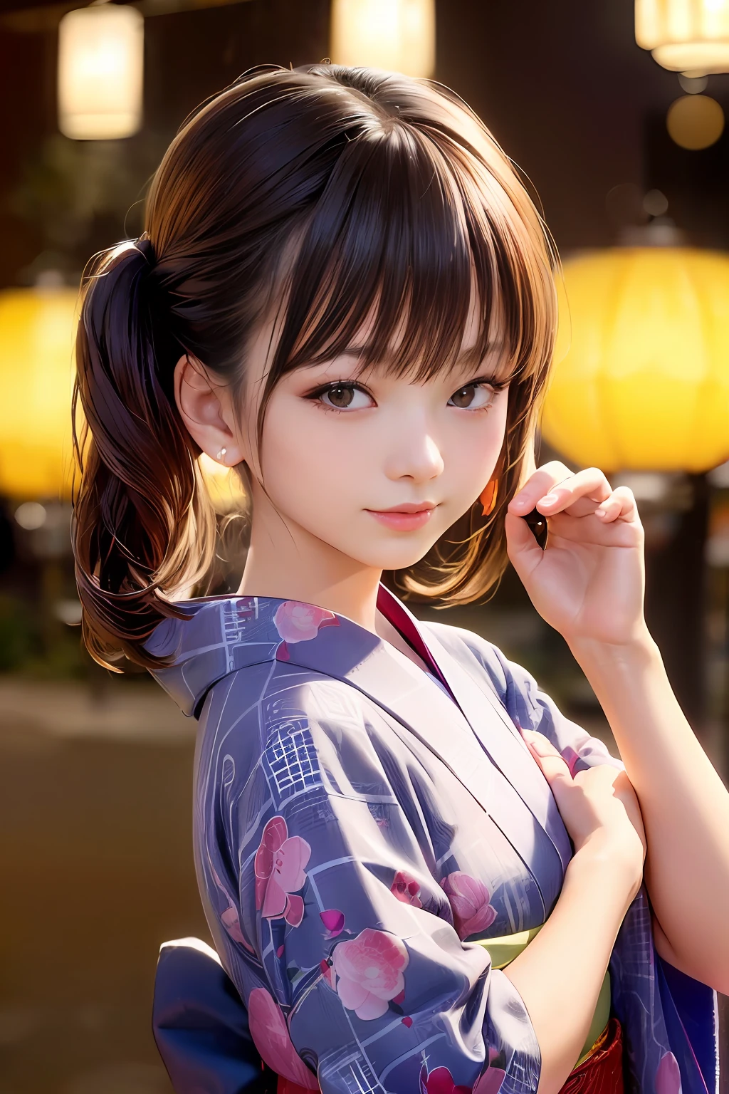 Upper body from the waist up、Are sleeping、nap、(Sleeping with your eyes closed)、(4In K、masterpiece、hight resolution、Realistic and beautiful light and shadow、One girl、Solo Focus、(top-quality)、(Hi-Res)、(extremely delicate and beautiful)、(Beautiful 8k face)、(Brown-eyed)、(I close my eyes while smiling.)、(独奏)、(Clear skin)、(Soft hair)、(hugetits)、(Plaid kimono, Red and blue floral yukata)、((Awa Odori Pose))、((Bokeh lantern light night background))、((speedo))、(reality)、thin and small nose、(red lipsticks)、(Reddening cheeks)、poneyTail、(Lustrous skin)、((Ukiyo-e style))、Ultra-thin eyebrows、Ultra high image quality、(Wearing maiko-style makeup)、skin whitening、long and beautiful lashes、Turning around in the style of a Kyoto magazine model、((s asleep))、Lustrous skin、(Red-dyed cheeks)
