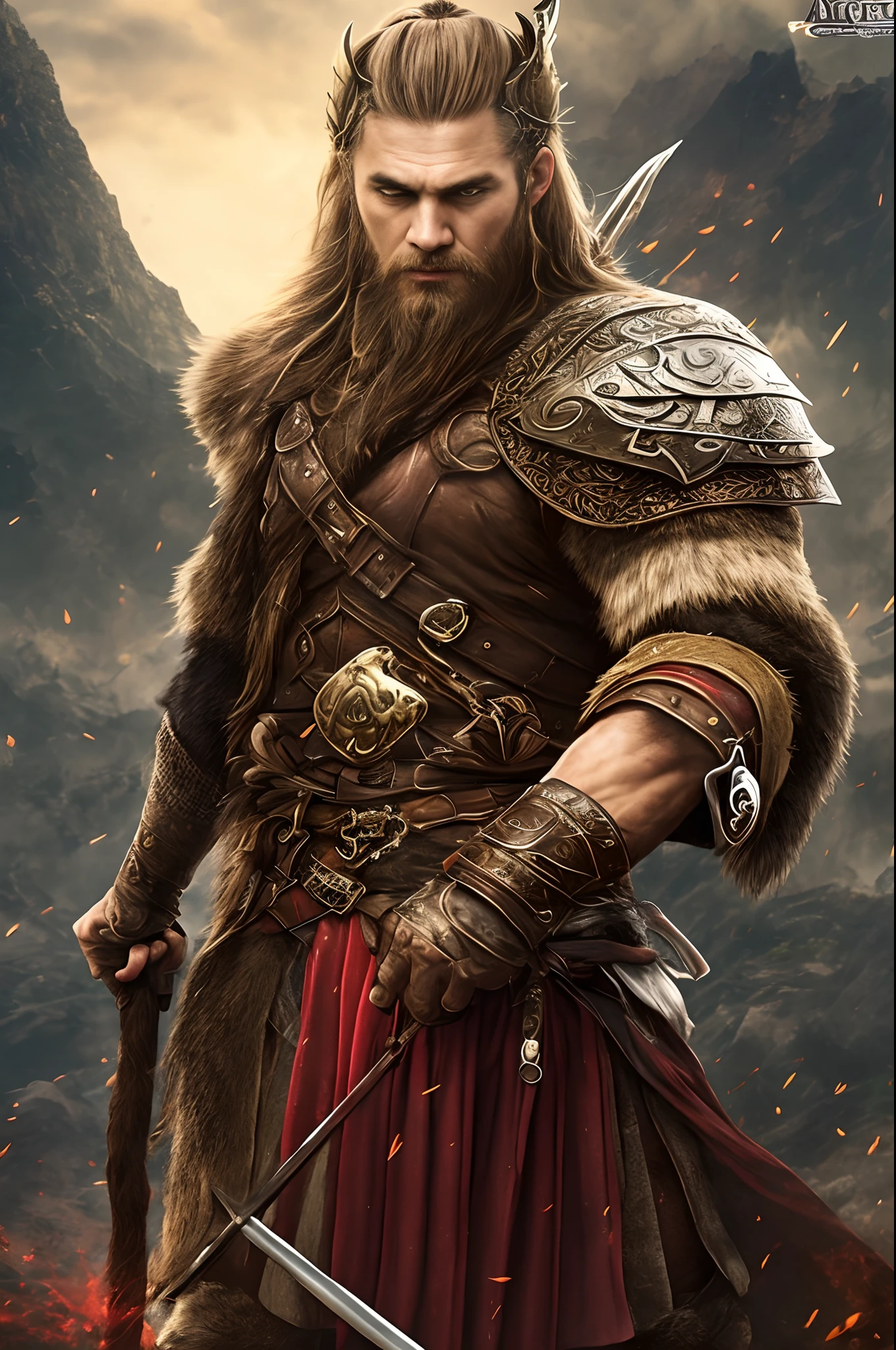 Gladiador com mistura de um Viking guerreiro forte e impiedoso