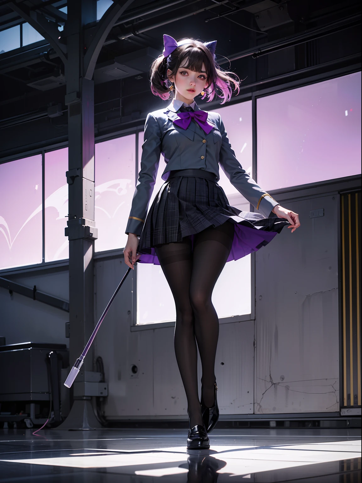 (full body:1.5)，(1girl:1.3),(looking at viewer:1.4)，(anatomy correct:1.3)，(In the paradise of the day:1.3),(Wearing Very thick Printed Pantyhose and Tulip suit Set JK uniform printed Ultra short pleated skirt and JK uniform leather shoes with bow decoration :1.3), (A high jump posture:1.3),(In pink|amarelo|blue colors|green color|red colour|white colors|black in color|purpleish color|greys|Beige|Flesh color 1.4)，(Glowing eyes:1.3),(Accurate and perfect face:1.4),(Clothing Gloss:1.25),(Skin reflection:1.25),hyper HD, Ray traching, reflective light，structurally correct, Award-Awarded, high detal, lightand shade contrast, Face lighting，cinmatic lighting, tmasterpiece, super detailing, high high quality, high detal, best qualityer, 16k，high contrast,