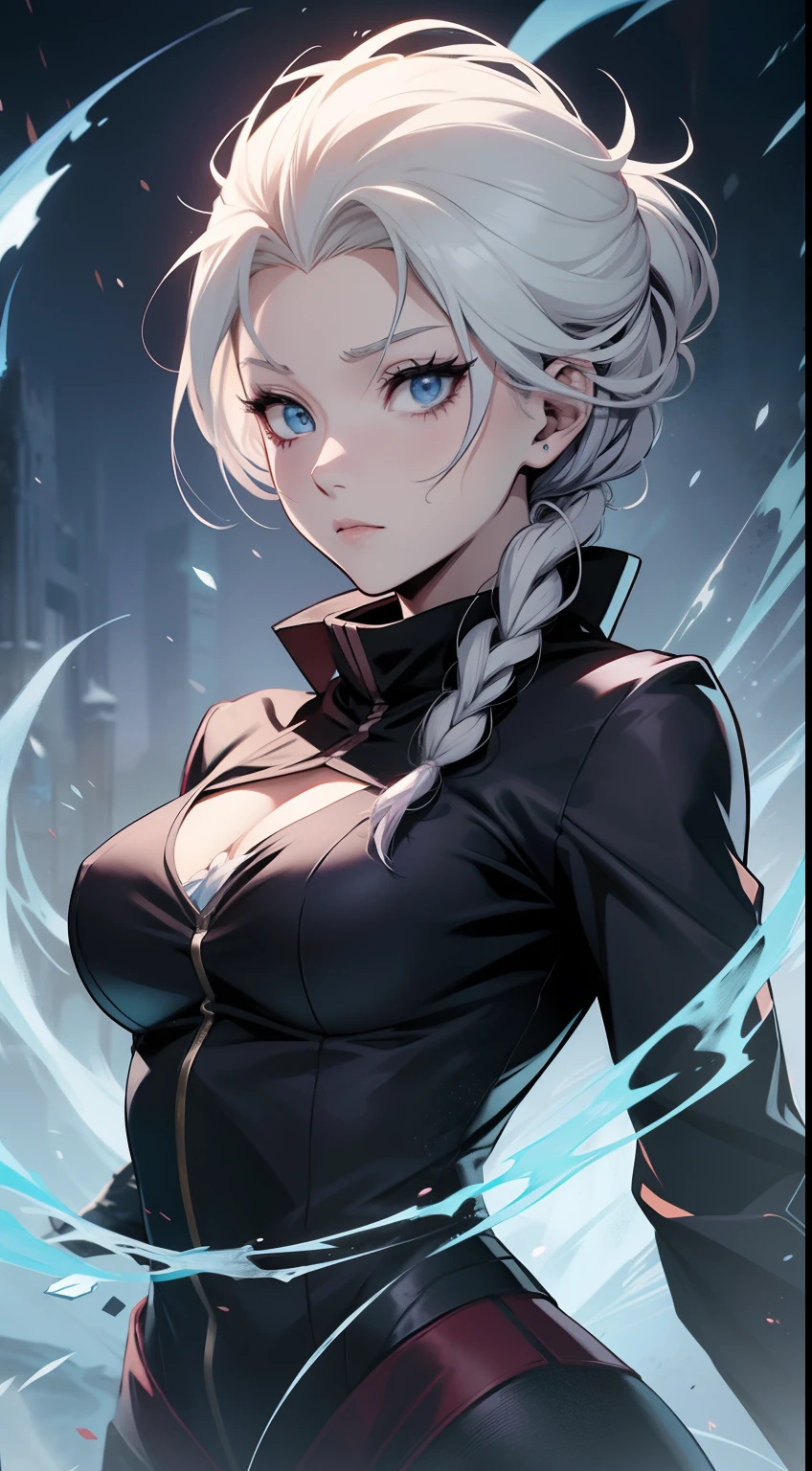 Elsa (Frozen) dentro do mundo de Jujutsu Kaisen detalhado, com roupa tema Jujutsu Kaisen, bem detalhado, fundo do Jujutsu Kaisen, mulher