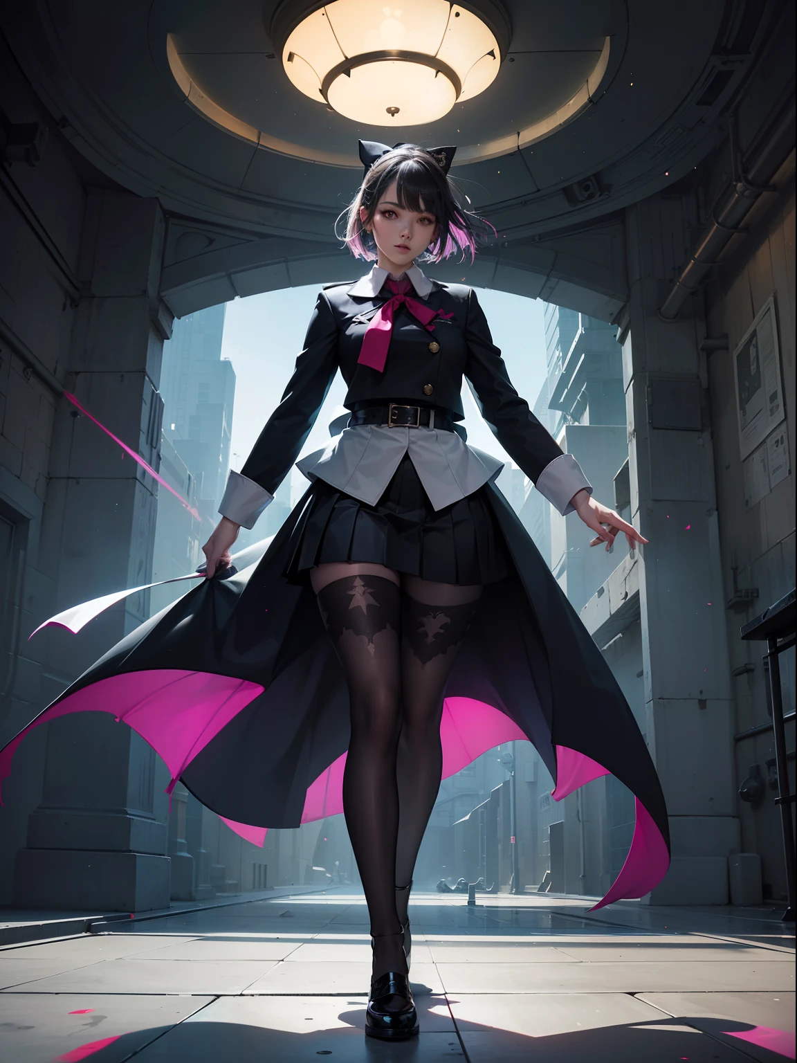 (full body:1.5),(1girl:1.3),(looking at viewer:1.4),(anatomy correct:1.3),(In the paradise of the day:1.3),(Wearing Very thick Printed Pantyhose and Hell suit Set JK uniform printed Ultra short pleated skirt and JK uniform leather shoes with bow decoration :1.3), (Light particle effect:1.3),(In pink|amarelo|blue colors|green color|red colour|white colors|black in color|purpleish color|greys|Beige|Flesh color 1.4),(Glowing eyes:1.3),(Accurate and perfect face:1.4),(Clothing Gloss:1.25),(Skin reflection:1.25),hyper HD, Ray traching, reflective light,structurally correct, Award-Awarded, high detal, lightand shade contrast, Face lighting,cinmatic lighting, tmasterpiece, super detailing, high high quality, high detal, best qualityer, 16k,high contrast,