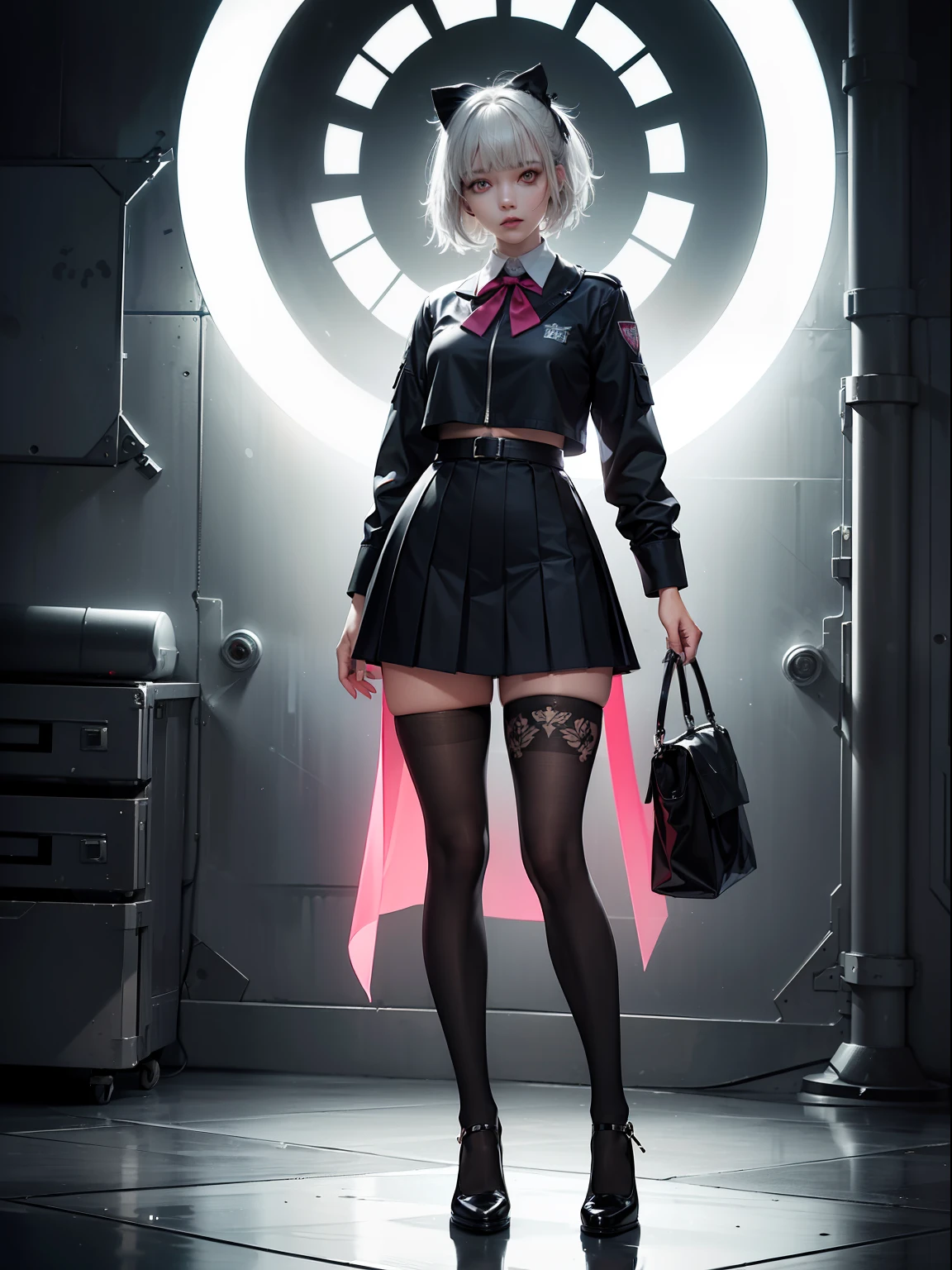 (full body:1.5)，(1girl:1.3),(looking at viewer:1.4)，(??????? correct:1.3)，(In the paradise of the day:1.3),(Wearing Very thick Printed Pantyhose and Hell suit Set JK uniform printed Ultra short pleated skirt and JK uniform leather shoes with bow decoration :1.3), (Light particle effect:1.3),(In pink|amarelo|blue colors|green color|red colour|white colors|black in color|purpleish color|greys|Beige|Flesh color 1.4)，(Glowing eyes:1.3),(Accurate and perfect face:1.4),(Clothing Gloss:1.25),(Skin reflection:1.25),hyper HD, Ray traching, reflective light，structurally correct, Award-Awarded, high detal, lightand shade contrast, Face lighting，cinmatic lighting, tmasterpiece, super detailing, high high quality, high detal, best qualityer, 16k，high contrast,