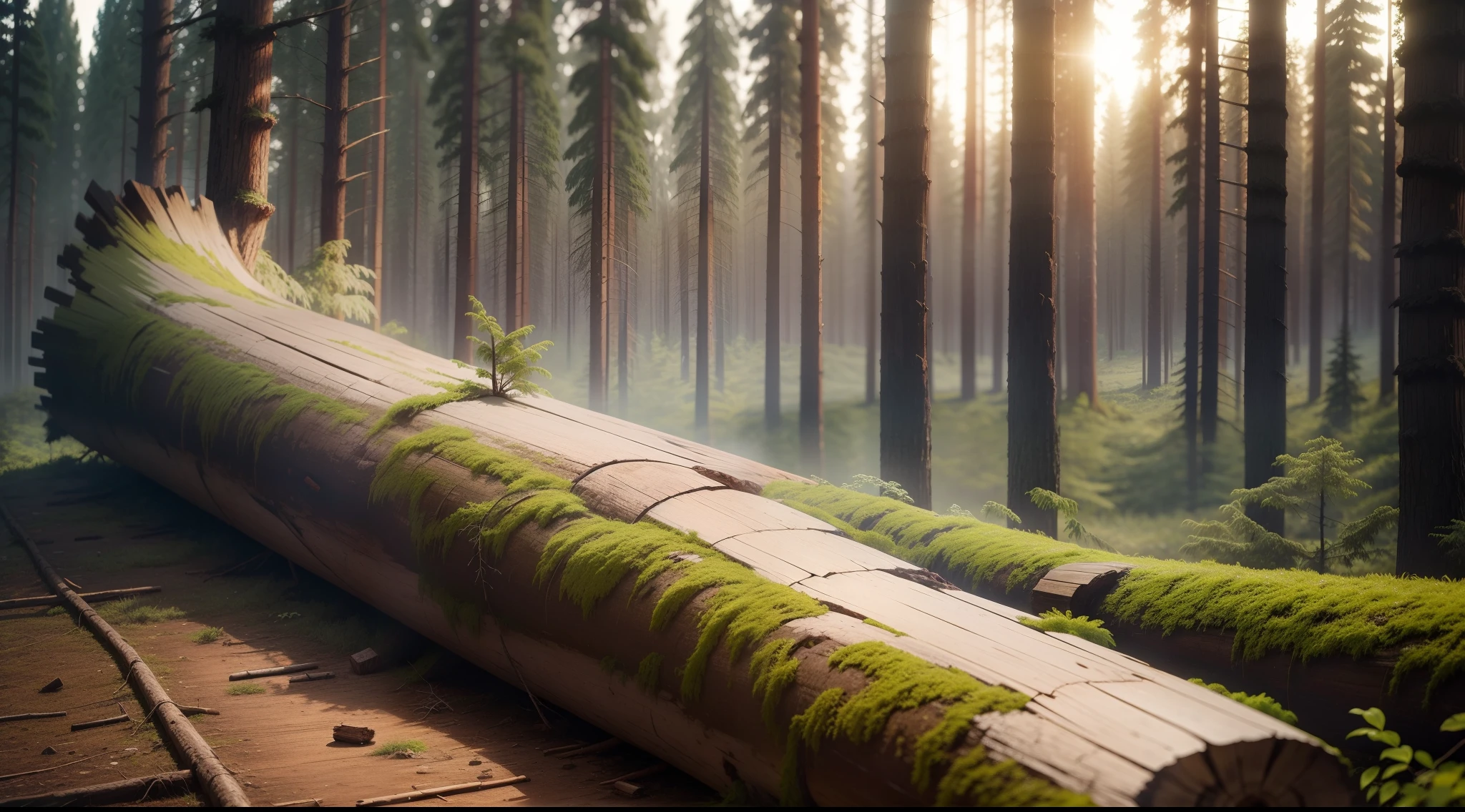 piece of log broken by the wind in a large forest