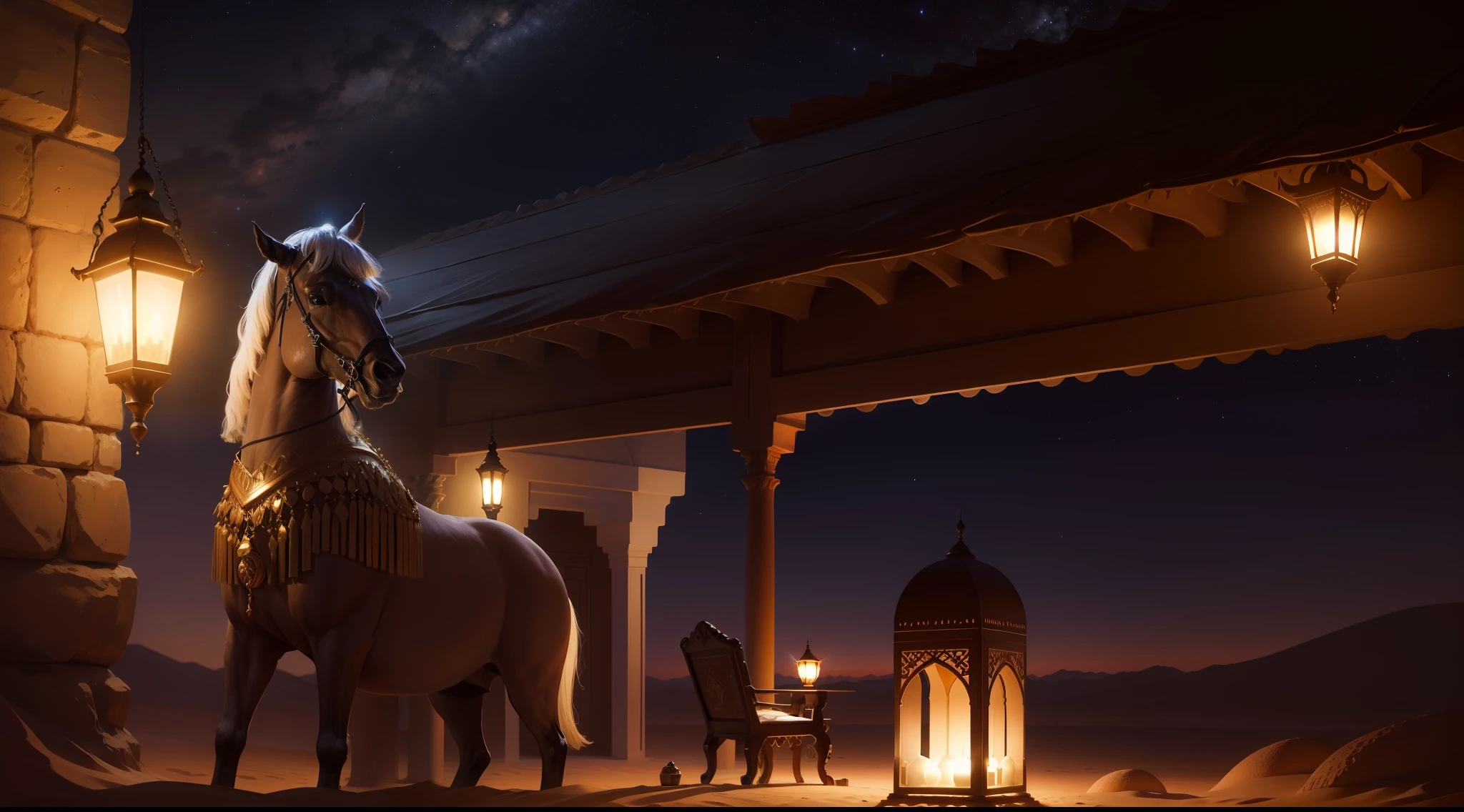 Arabian night in a wonderful desert at night. estrelas brilhantes e lua cheia.