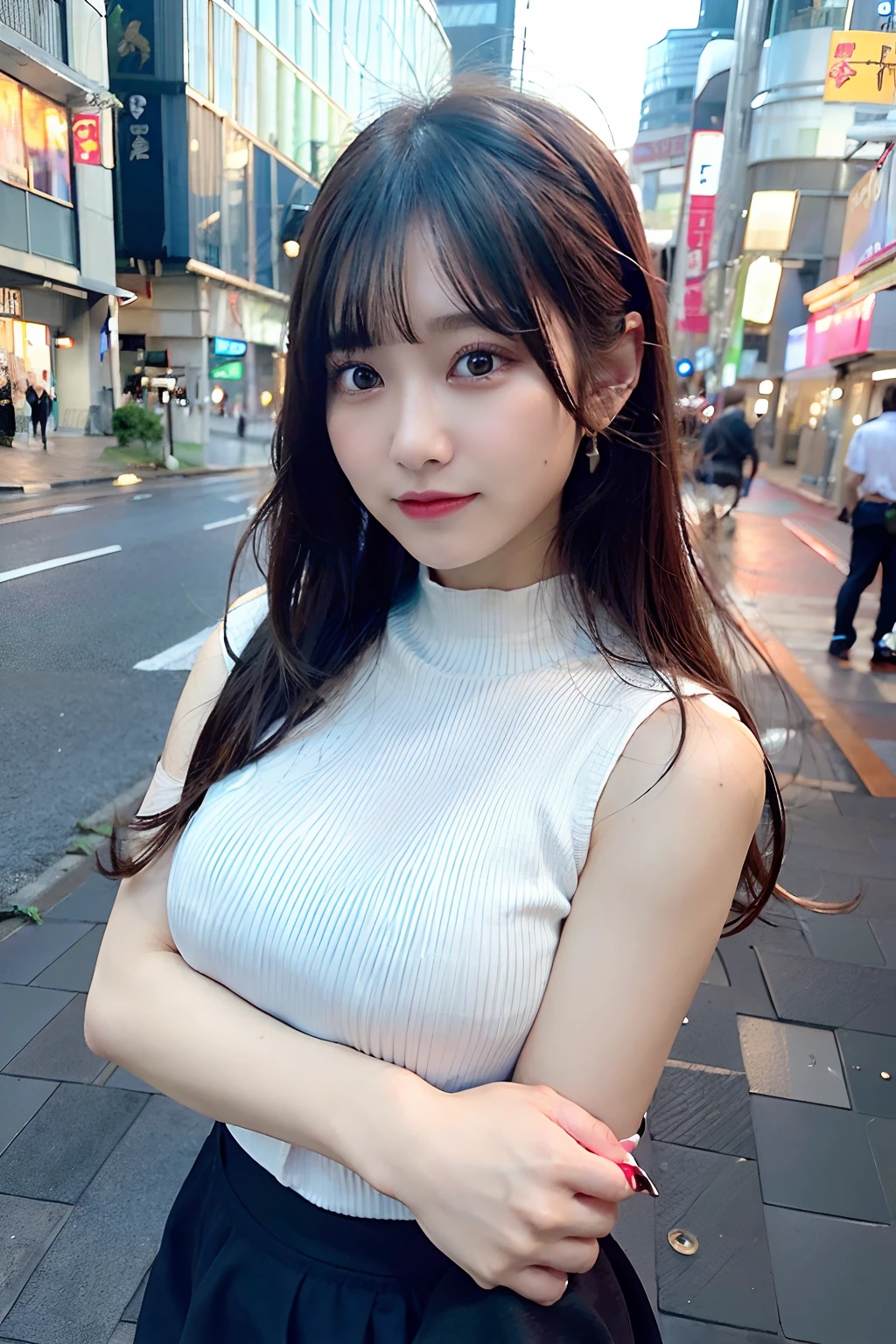 top-quality、超A high resolution、(Photorealsitic:1.4)、1人、Off-shoulder white shirt、Black tight skirt、Black choker、(faded ash gray hair:1)、(huge-breasted:1.2)、looking at viewert、a closeup、Japan Woman、complex 3d render ultra detailed、a smile、portrait of a beautiful woman、moody portrait、Impressive features、a beauty、intricate-detail、Dramatic composition、tension、Contrasty、textured、真实感、high quality render、stunning art、hightquality、film grains、FujifilmXT3、swirly bokeh、(realisitic、Photorealsitic:1.2)、RAW Photography、physically-based renderingt、(look at viewr:1.4)、(8k、top-quality、masterpiece:1.2)、(FULL BODYSHOT:1.1)、octan render、extremely details CG、Unity8k wallpapers、a street、TOKYO Street Corner Snap(Studio Soft Light、sunlights:1.2)、(is standing:1.1)、(Girl wears sleeveless:1.5)、Ultra-realistic details shiny skin、ultra-detailliert、(A hyper-realistic:1.2)、(Convoluted:1.2)、(Photorealsitic:1.2)、1girl in、(skiny:1.3)、细致背景、(huge tit:1.1)