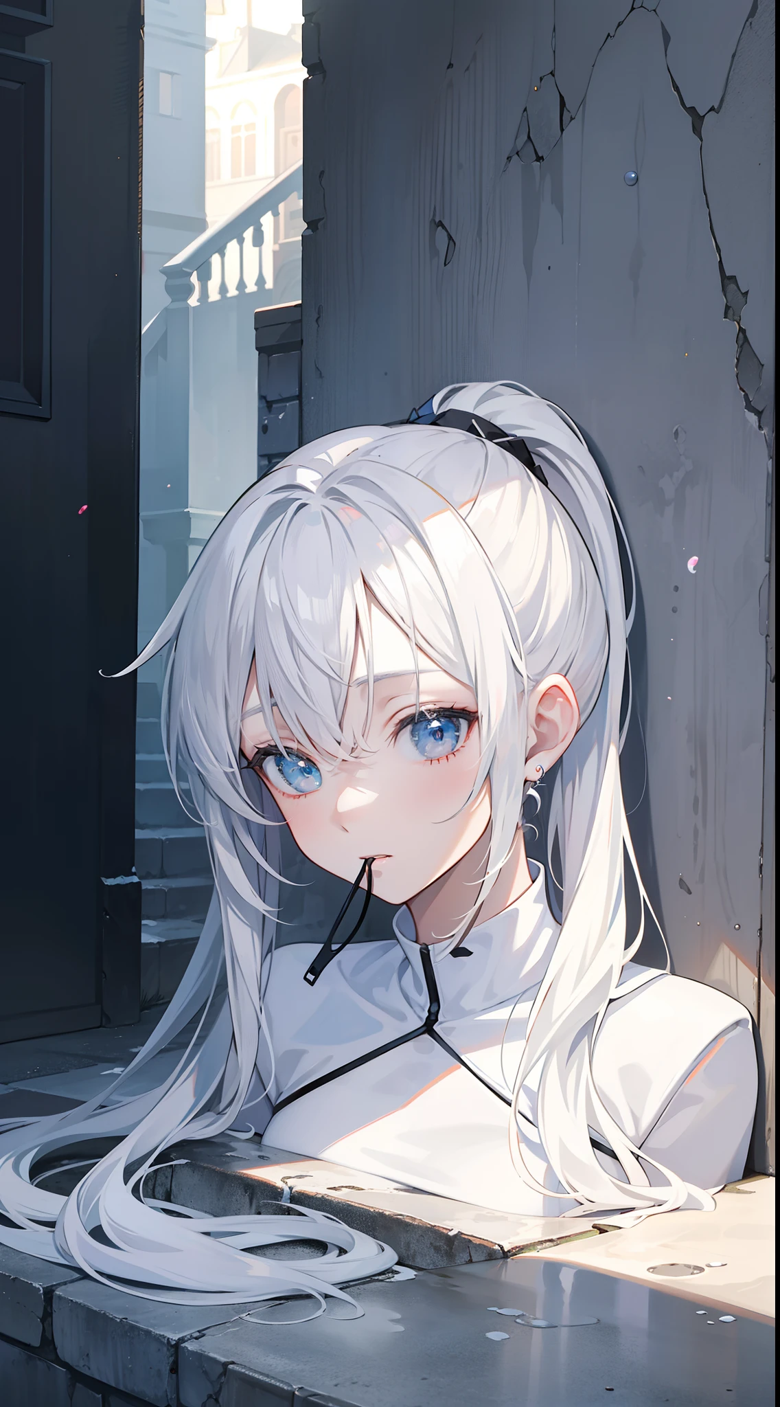 HighestQuali，tmasterpiece，Need，White color hair，High ponytail，（Tied to the wall），（There are mouth balls in the mouth），Completely naked，There is a white liquid on the ground，Fakes were thrown aside ，realistic detail