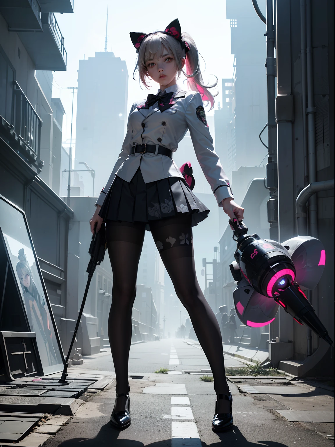 (full body:1.5)，(1girl:1.3),(looking at viewer:1.4)，(anatomy correct:1.3)，(In the paradise of the day:1.3),(Wearing Very thick Printed Pantyhose and Hellokitty suit JK uniform printed Ultra short pleated skirt and JK uniform leather shoes with bow decoration :1.35), (Light particle effect:1.3),(In pink|amarelo|blue colors|green color|red colour|white colors|black in color|purpleish color|greys|Beige|Flesh color 1.4)，(Glowing eyes:1.3),(Accurate and perfect face:1.4),(Clothing Gloss:1.25),(Skin reflection:1.25),hyper HD, Ray traching, reflective light，structurally correct, Award-Awarded, high detal, lightand shade contrast, Face lighting，cinmatic lighting, tmasterpiece, super detailing, high high quality, high detal, best qualityer, 16k，high contrast,